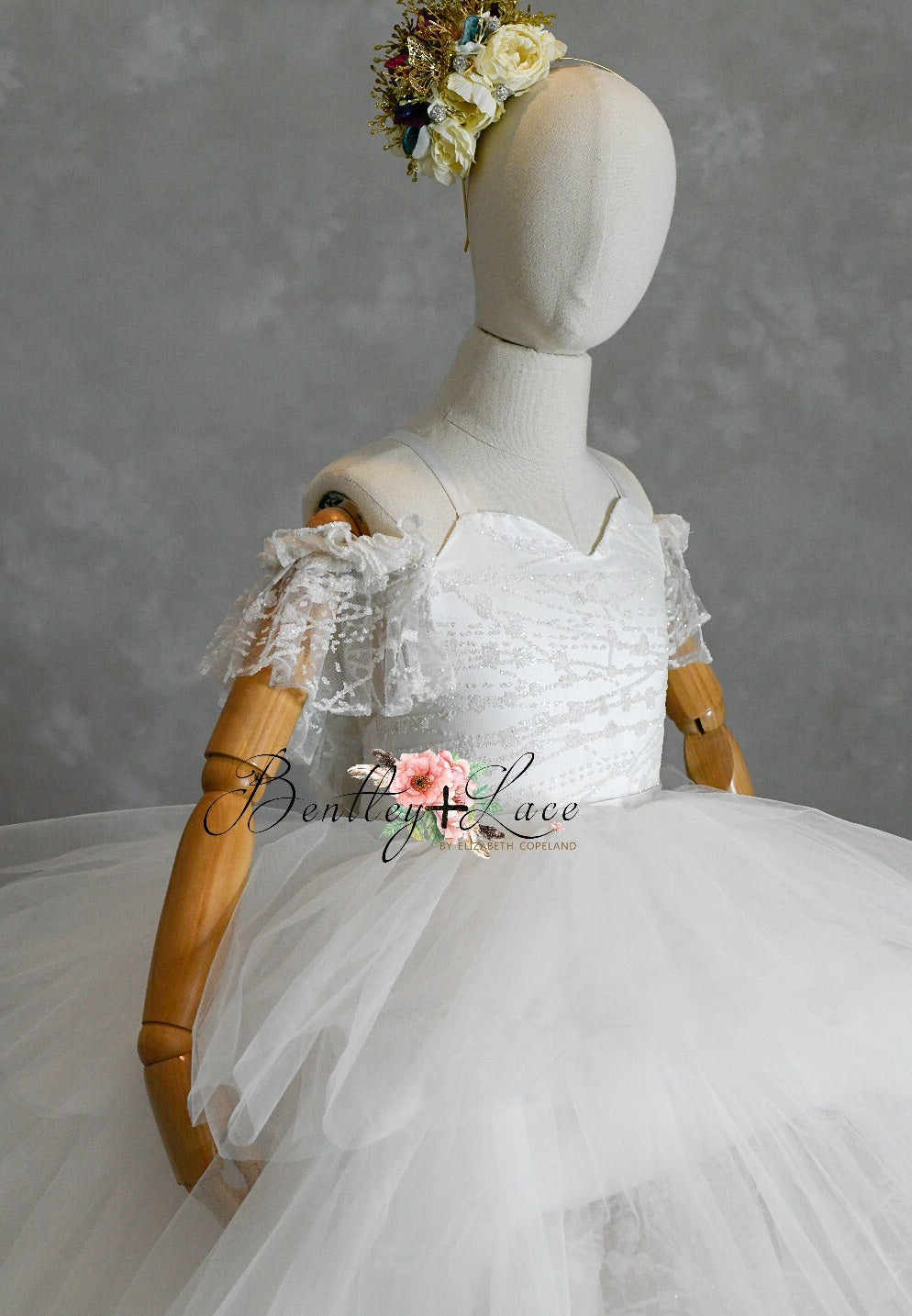 "Unicorns & Rainbows" - off shoulder lace- Petal Short Length Dress ( 7 Year - Petite 8 Year)
