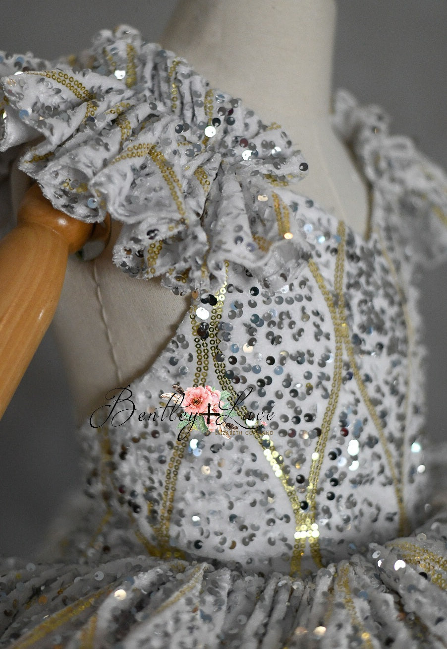 RETIRED RENTAL EUC will not make again OOAK "Sweetheart Dance" - White Petal Length Dress ( 6 Year - Petite 7 Year)