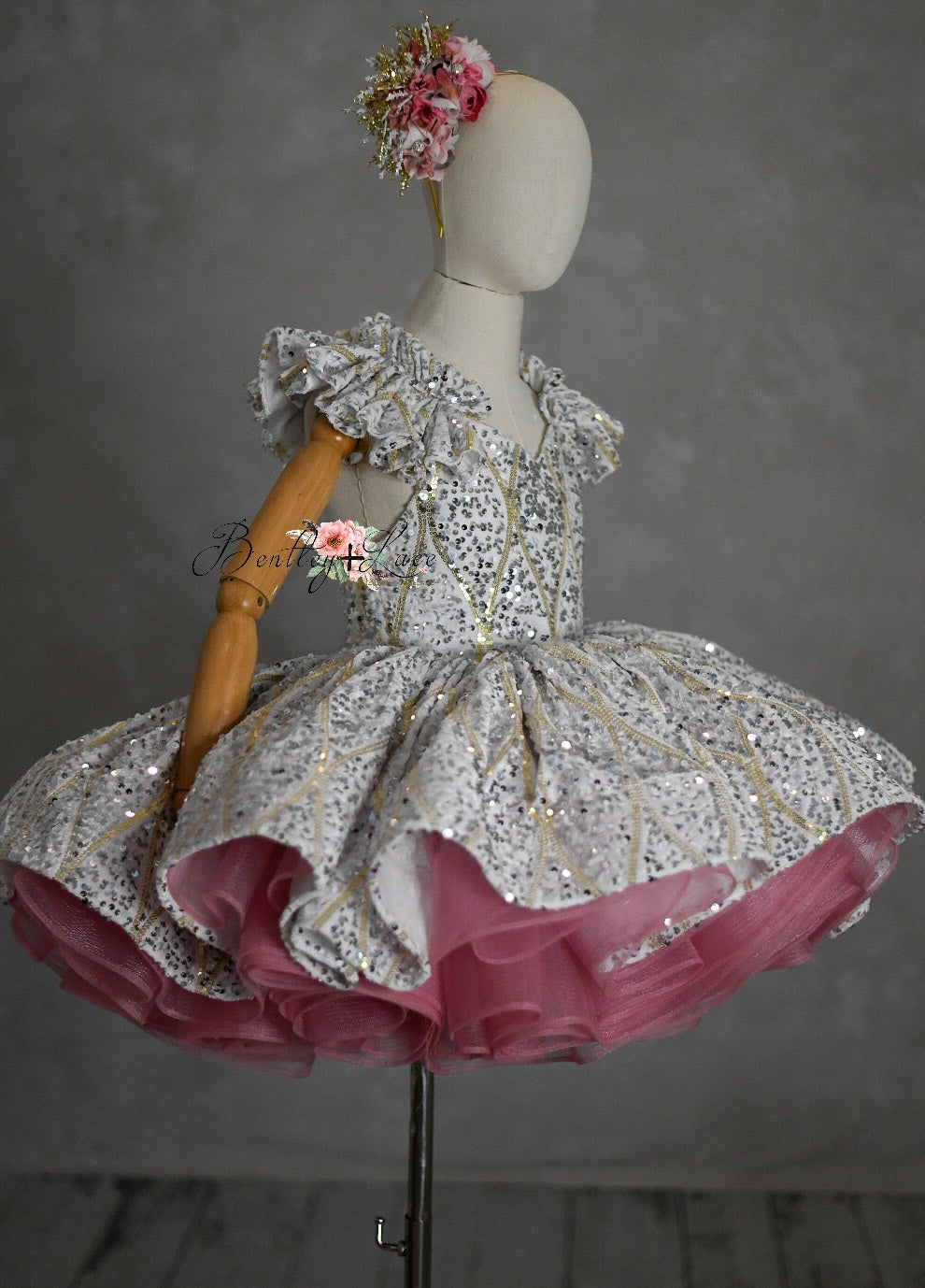 RETIRED RENTAL EUC will not make again OOAK "Sweetheart Dance" - White Petal Length Dress ( 6 Year - Petite 7 Year)