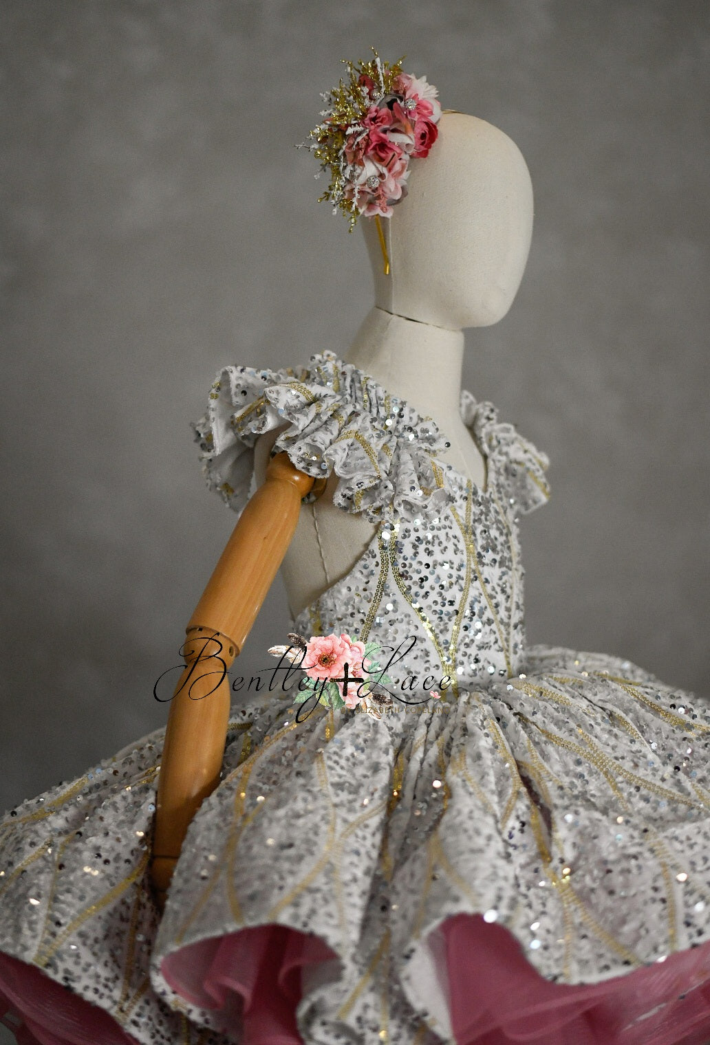 RETIRED RENTAL EUC will not make again OOAK "Sweetheart Dance" - White Petal Length Dress ( 6 Year - Petite 7 Year)