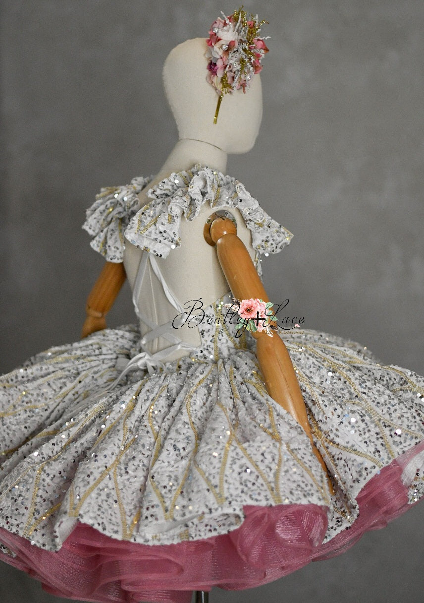 RETIRED RENTAL EUC will not make again OOAK "Sweetheart Dance" - White Petal Length Dress ( 6 Year - Petite 7 Year)