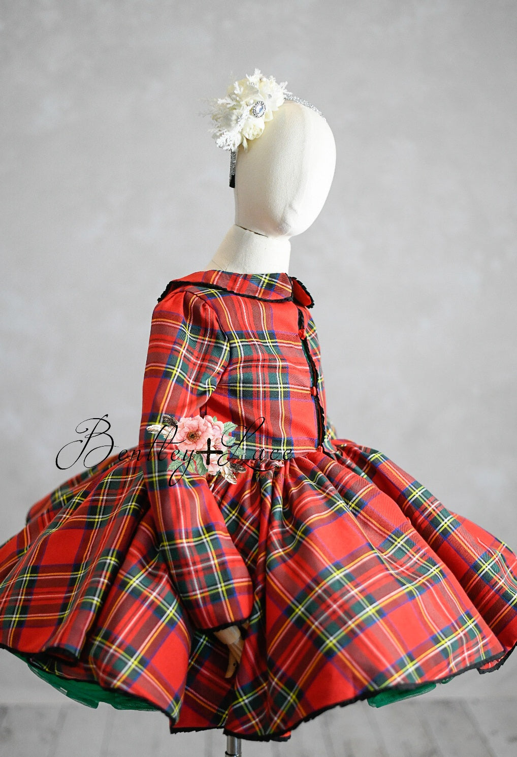 "Darling Plaid" Red Vintage Jacket Dress + Green Solid Petal Length Dress ( 5 Year - Petite 6 Year)
