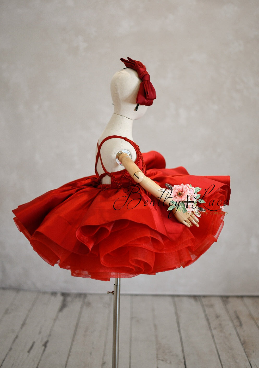 Sweetness Overload- Red Beaded Solid Petal Length Dress (5 Year - Petite 6 Year)