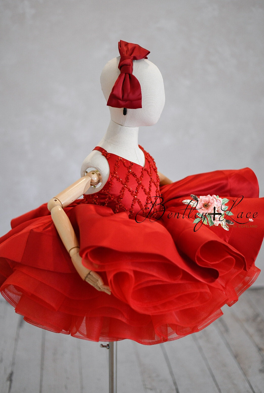 Sweetness Overload- Red Beaded Solid Petal Length Dress (5 Year - Petite 6 Year)