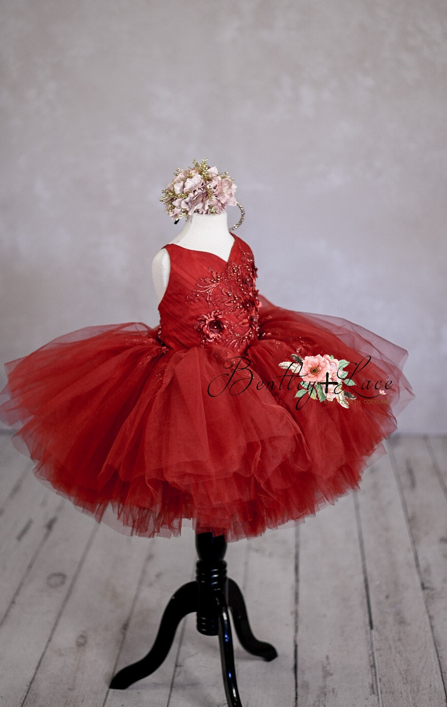 "Dillon" burgundy Petal Length Dress ( 4 Year - Petite 5 Year)