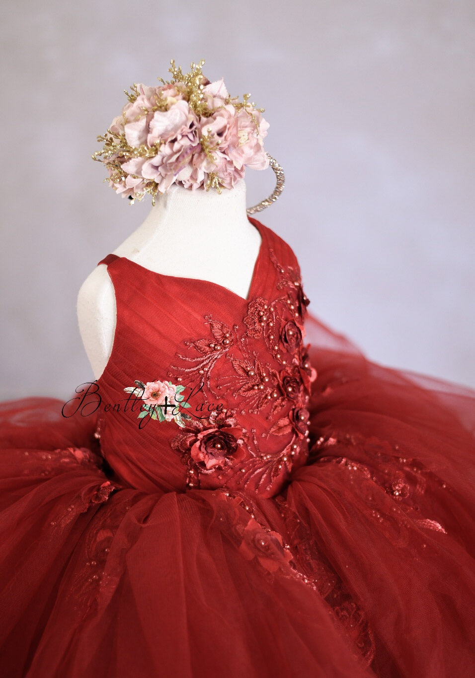 "Dillon" burgundy Petal Length Dress ( 4 Year - Petite 5 Year)