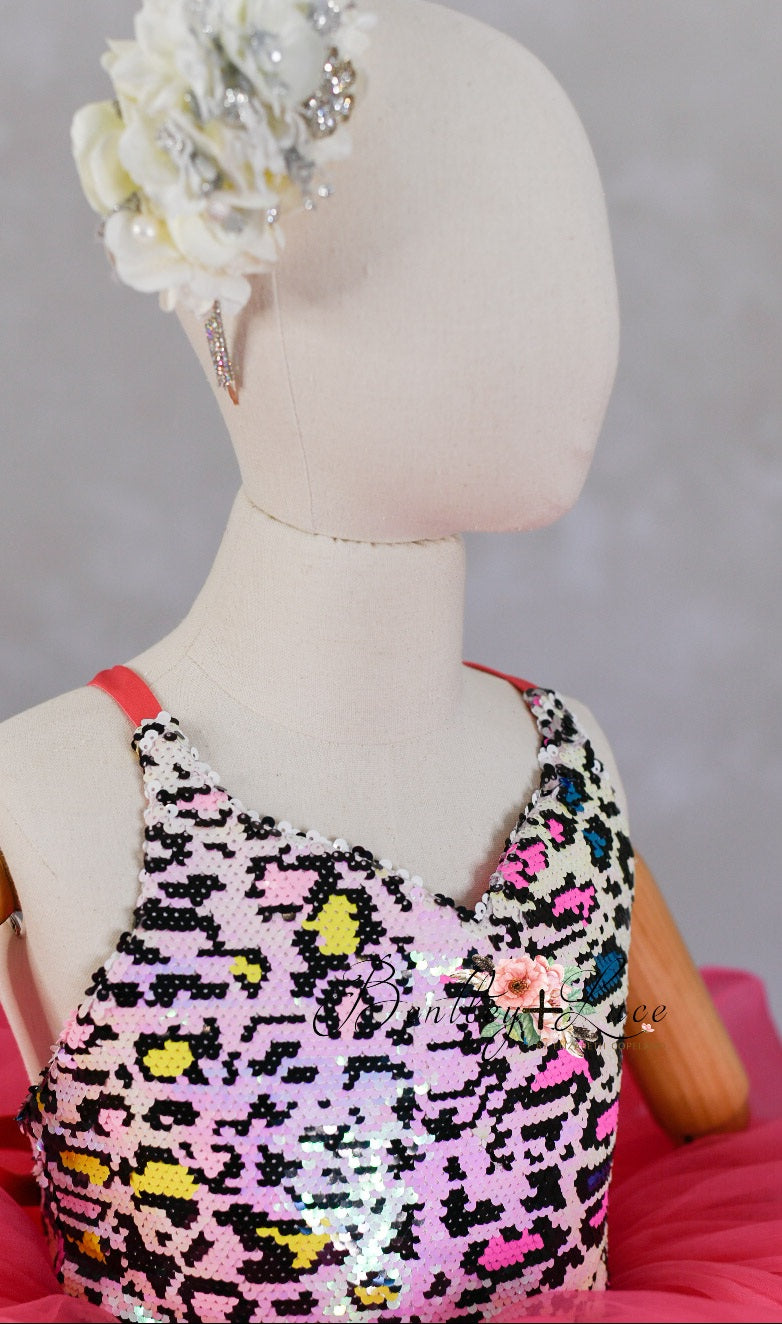 "Leopard Sass" Petal Length Dress +Cape ( 6 Year - Petite 7 Year)