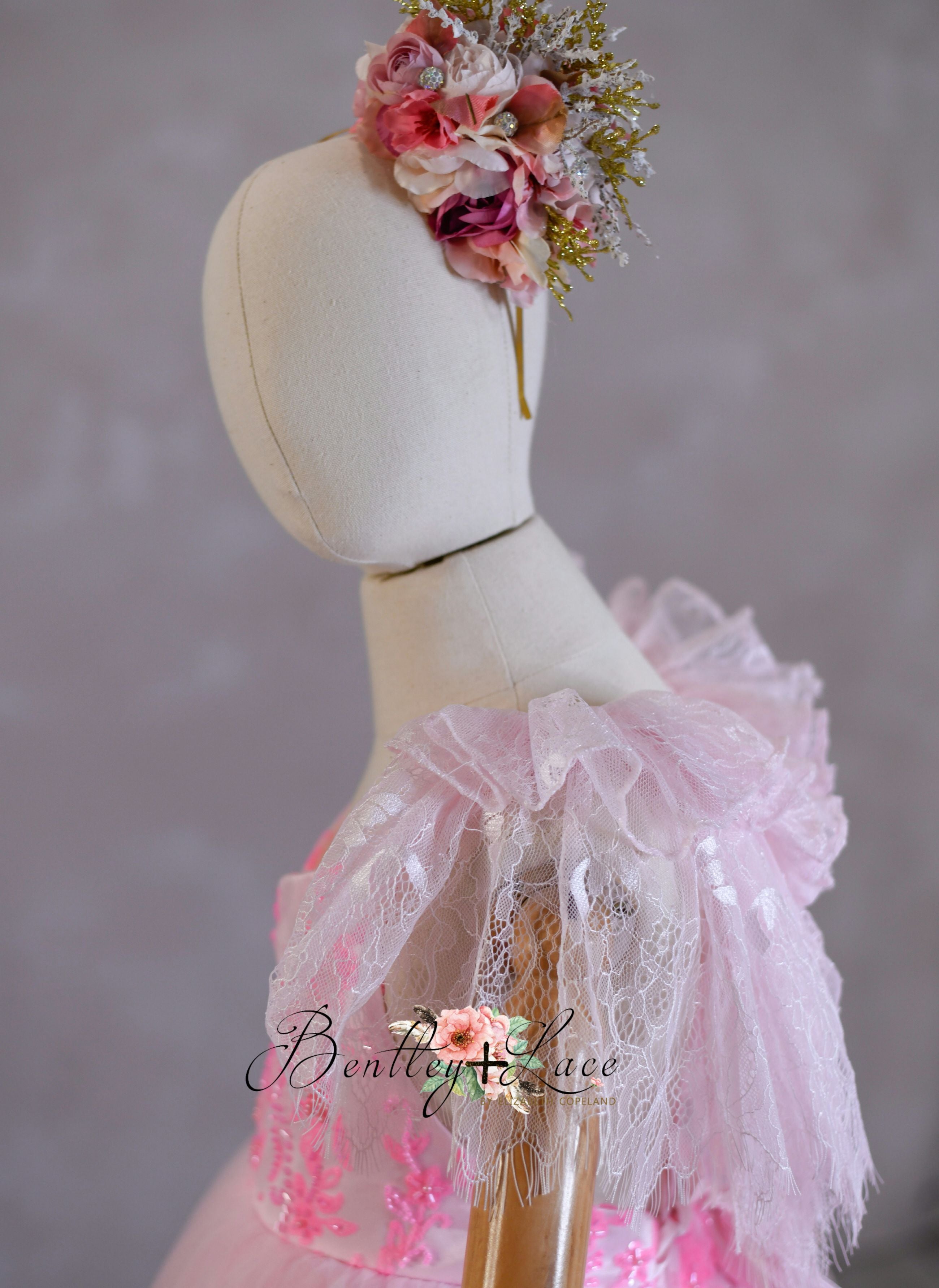 Pink Dazzle floor length - pink lace (9-10 year)