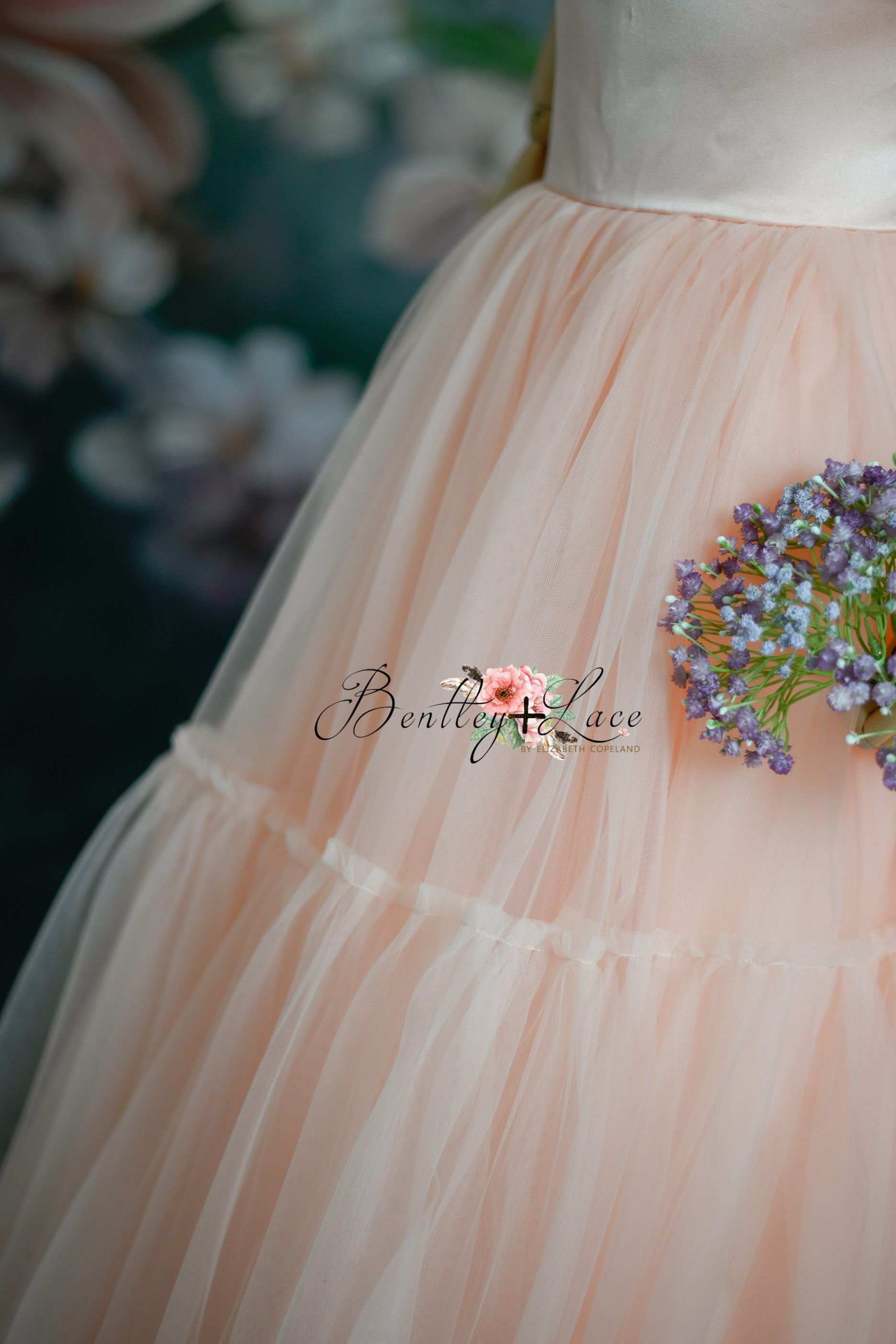 Peach floor long couture gown for photography sessions