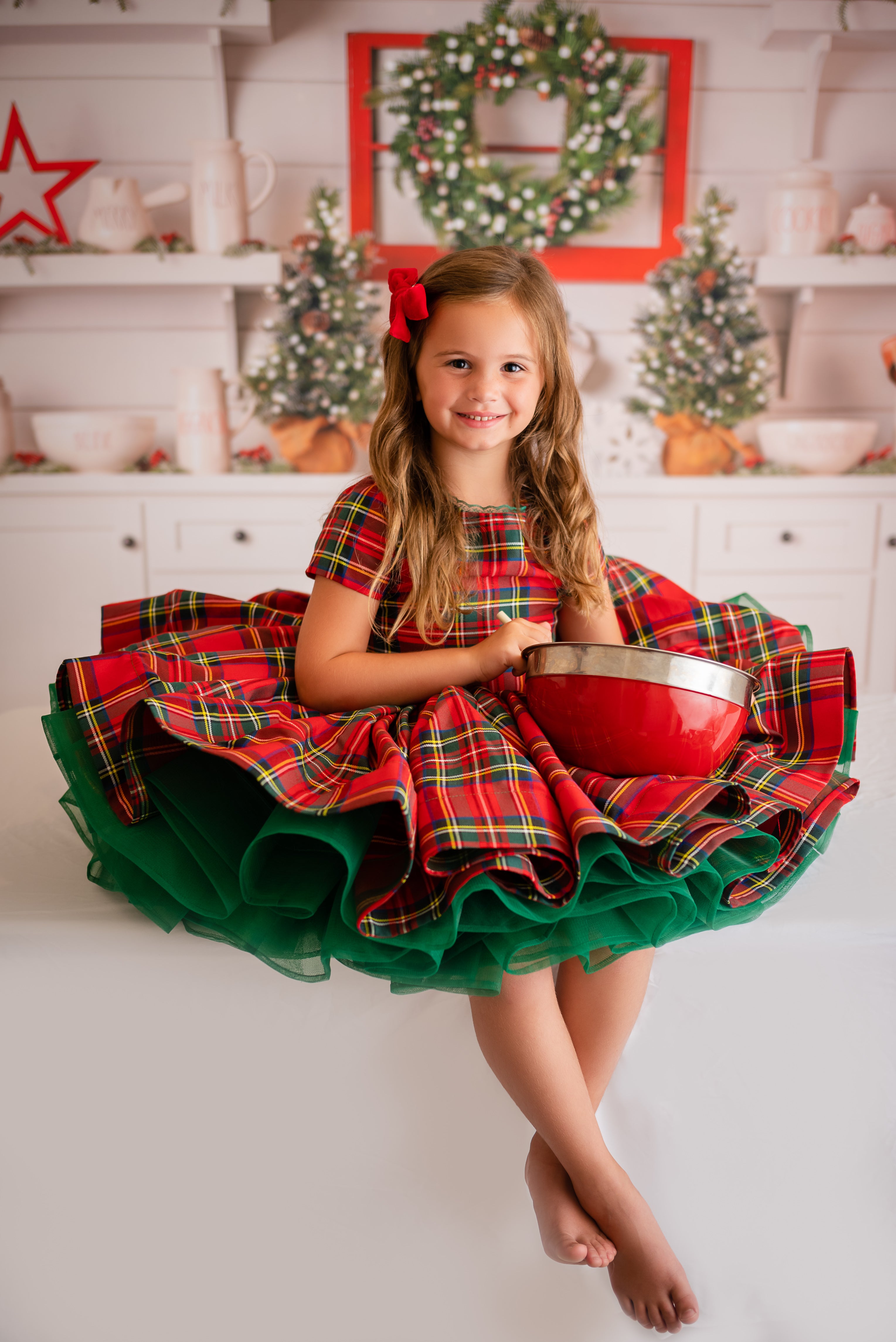 Couture gown rental: "Darling Plaid" Red Vintage Dress Cap Sleeve ( 5 Year - Petite 6 Year)