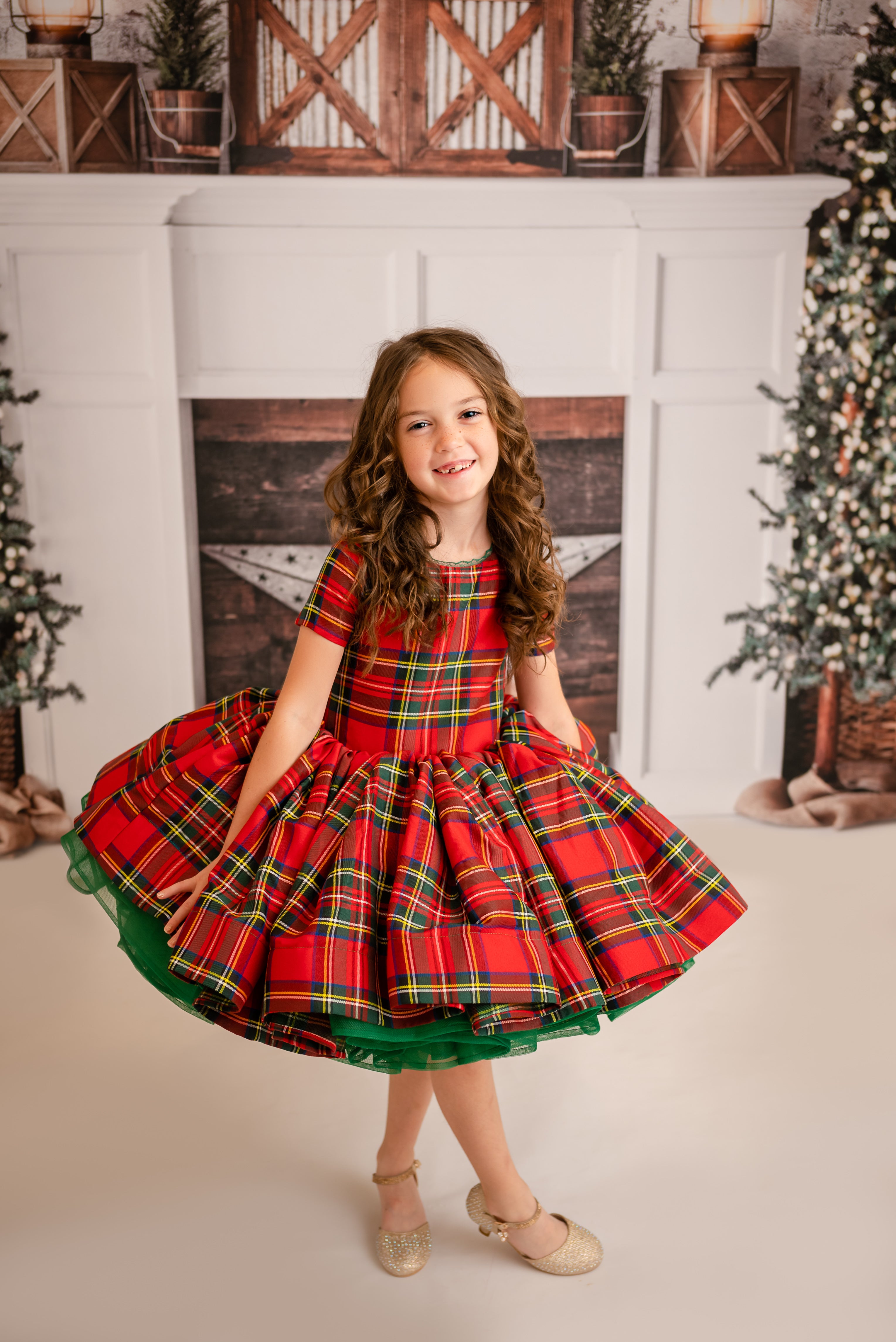 Couture gown rental: "Darling Plaid" Red Vintage Dress Cap Sleeve ( 5 Year - Petite 6 Year)