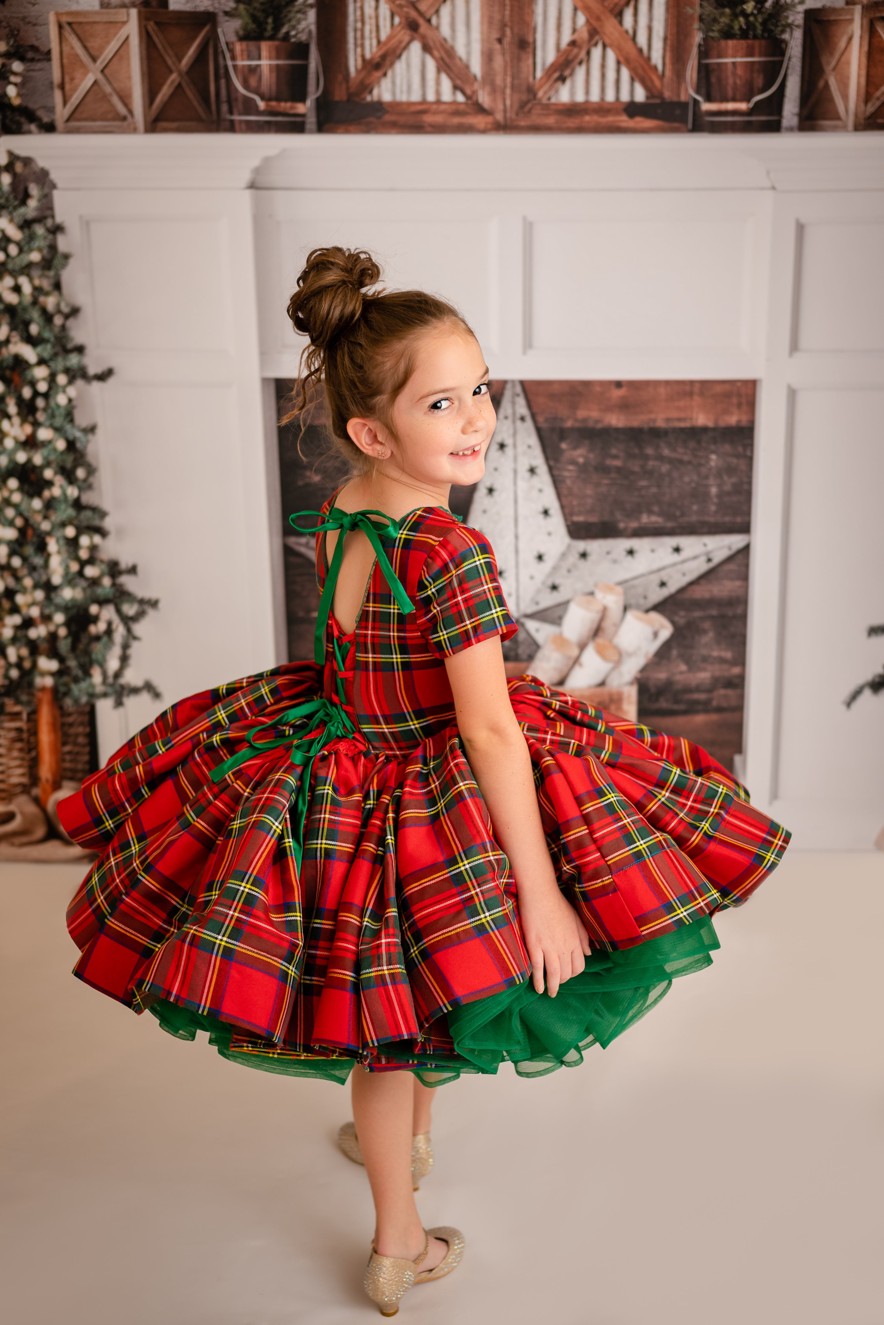 Couture gown rental: "Darling Plaid" Red Vintage Dress Cap Sleeve ( 5 Year - Petite 6 Year)