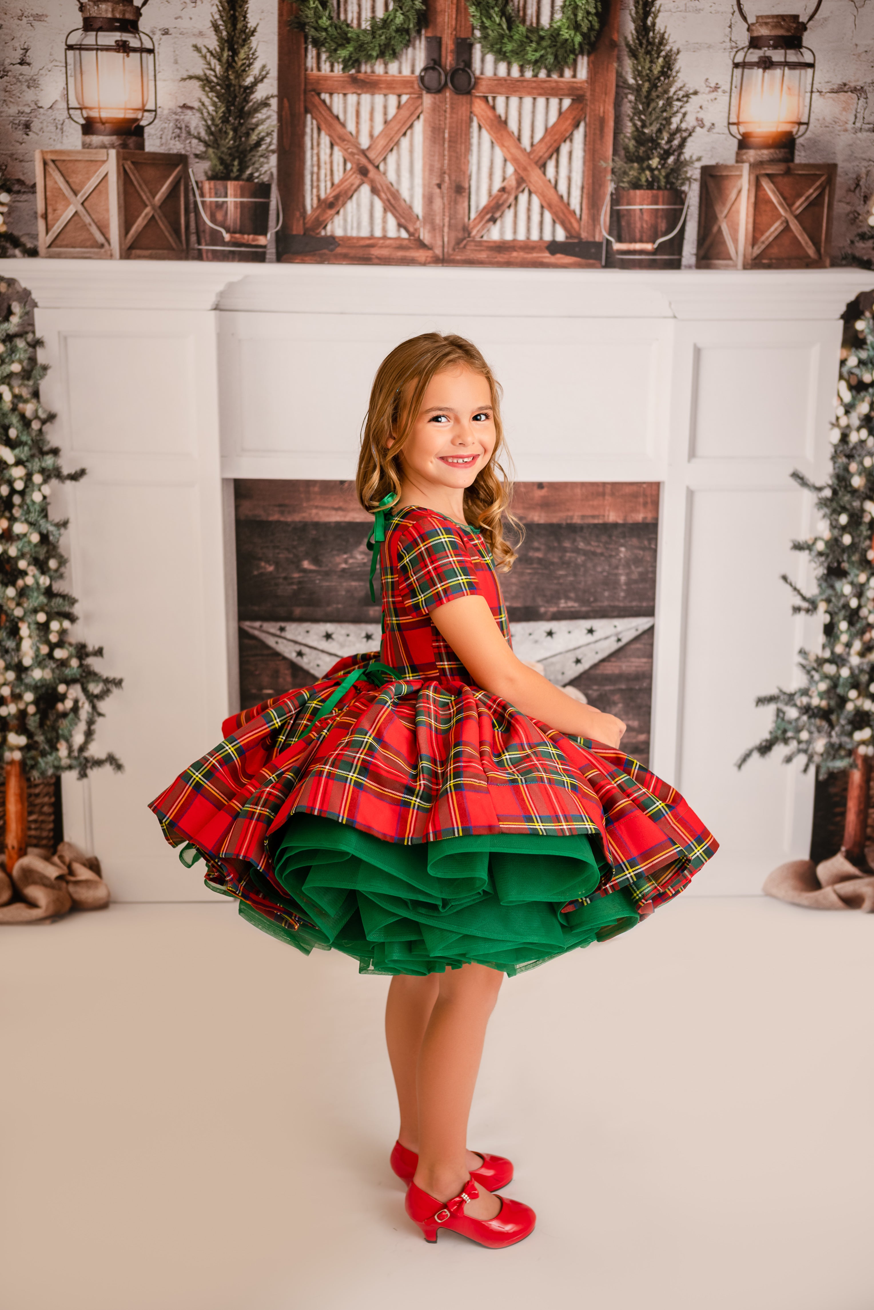 Couture gown rental: "Darling Plaid" Red Vintage Dress Cap Sleeve ( 5 Year - Petite 6 Year)