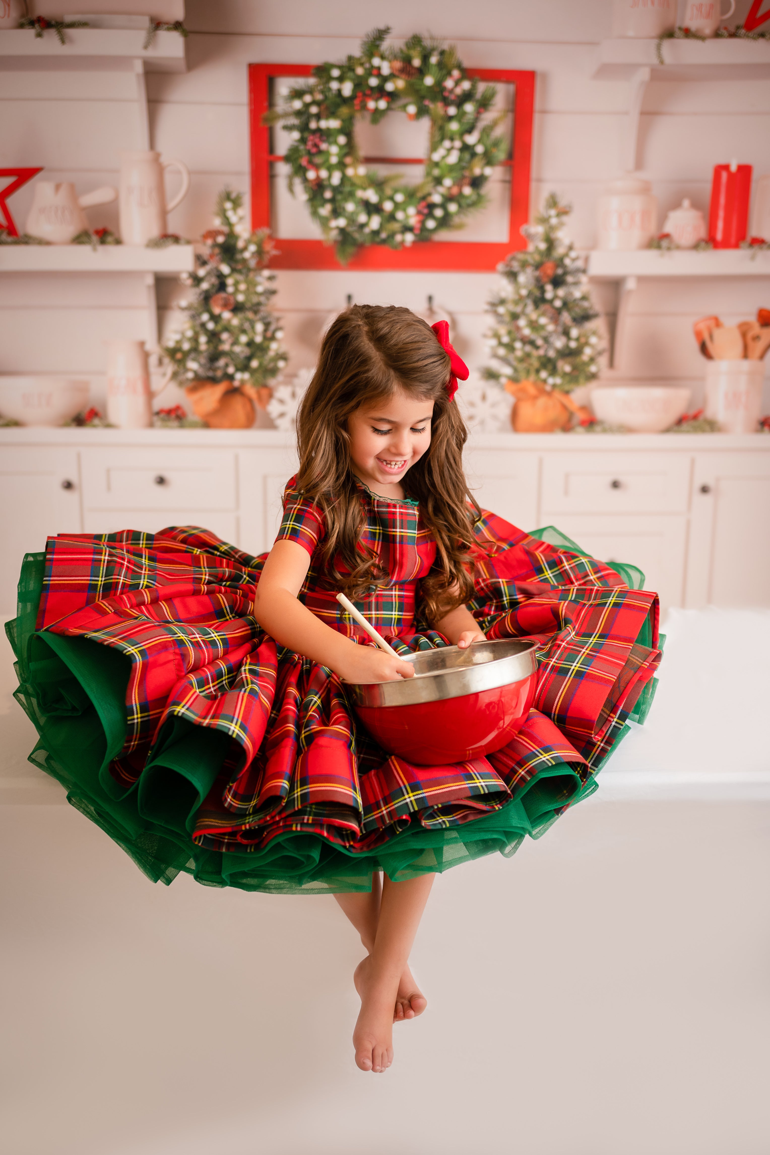 Couture gown rental: "Darling Plaid" Red Vintage Dress Cap Sleeve ( 5 Year - Petite 6 Year)