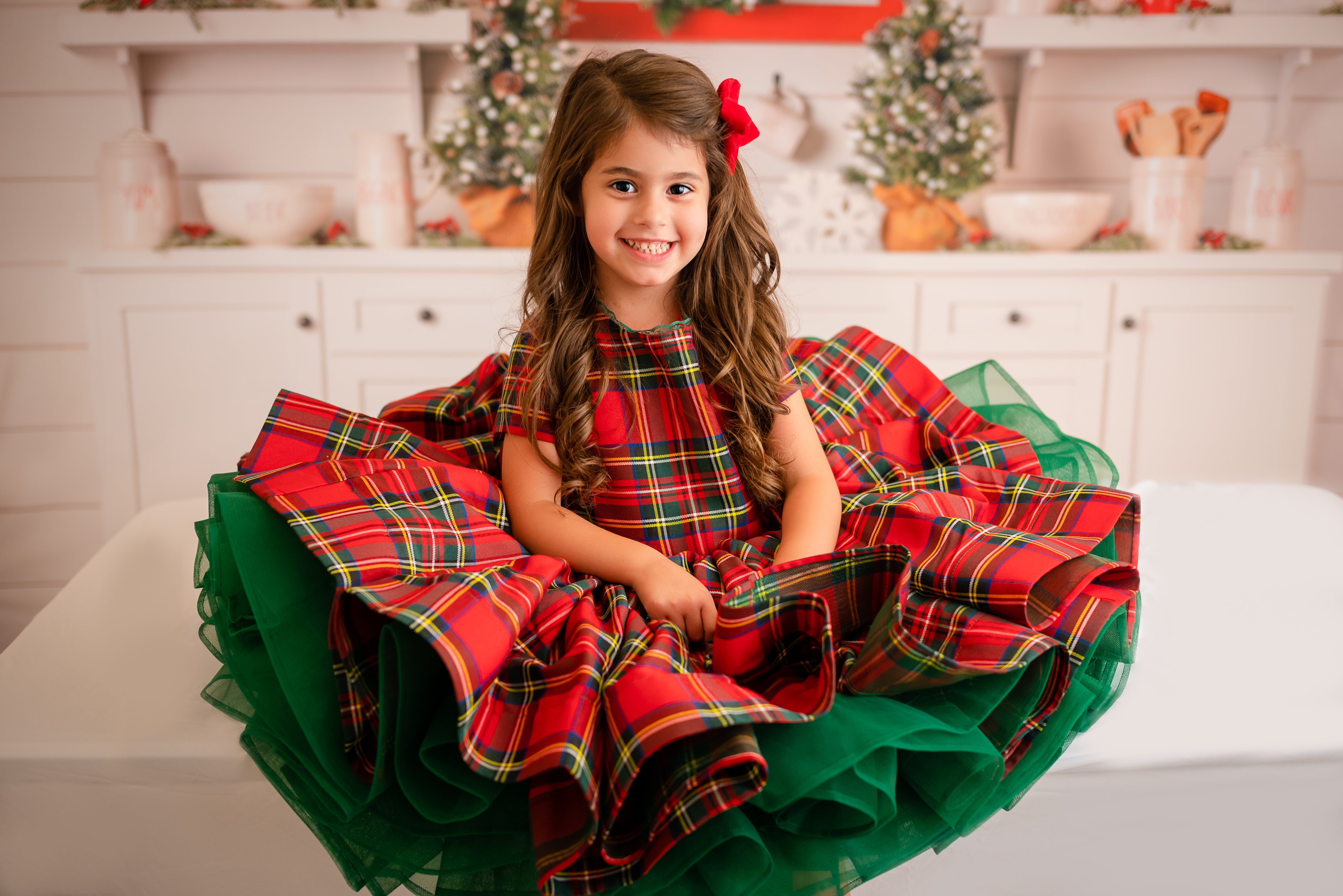 Couture gown rental: "Darling Plaid" Red Vintage Dress Cap Sleeve ( 5 Year - Petite 6 Year)