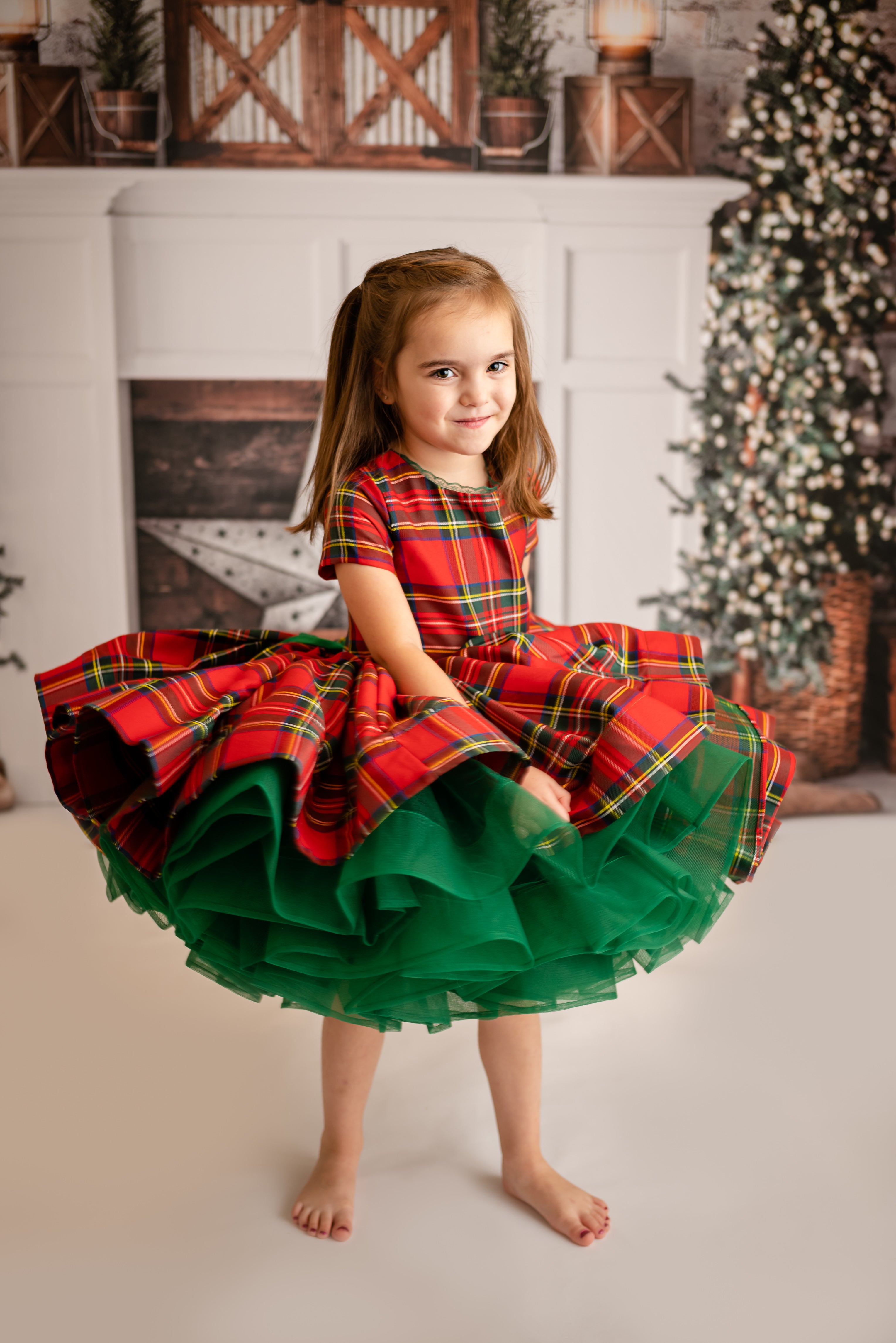 Couture gown rental: "Darling Plaid" Red Vintage Dress Cap Sleeve ( 5 Year - Petite 6 Year)