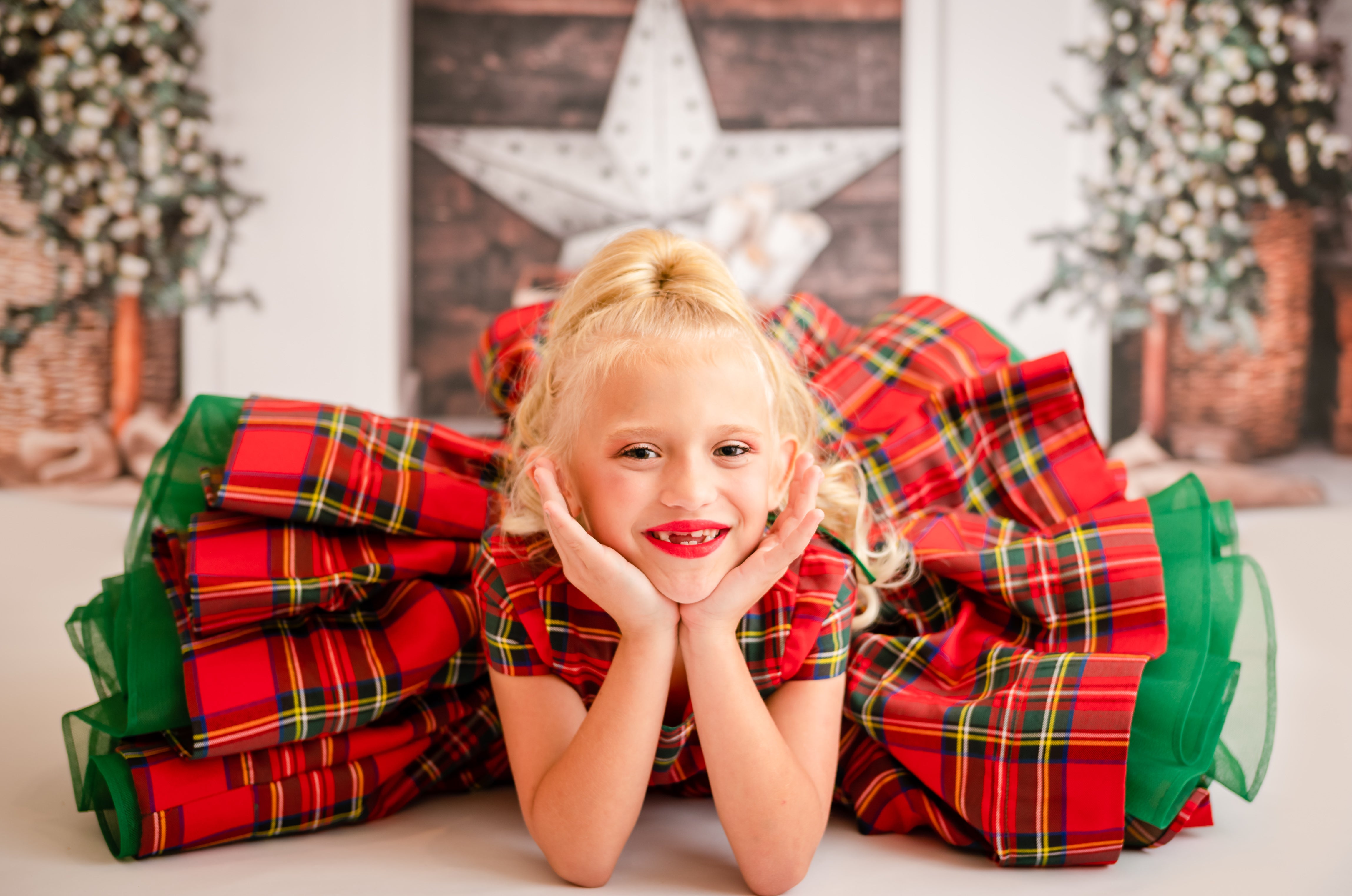 Couture gown rental: "Darling Plaid" Red Vintage Dress Cap Sleeve ( 5 Year - Petite 6 Year)