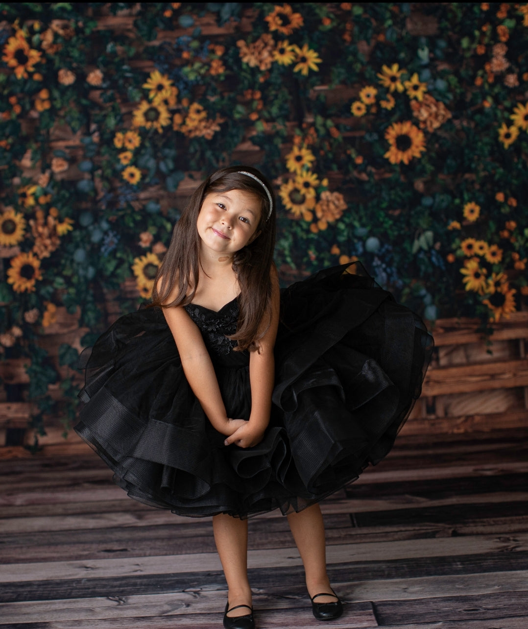 "Greer" in Midnight Petal Length Dress (5 Year-Petite 6 Year)