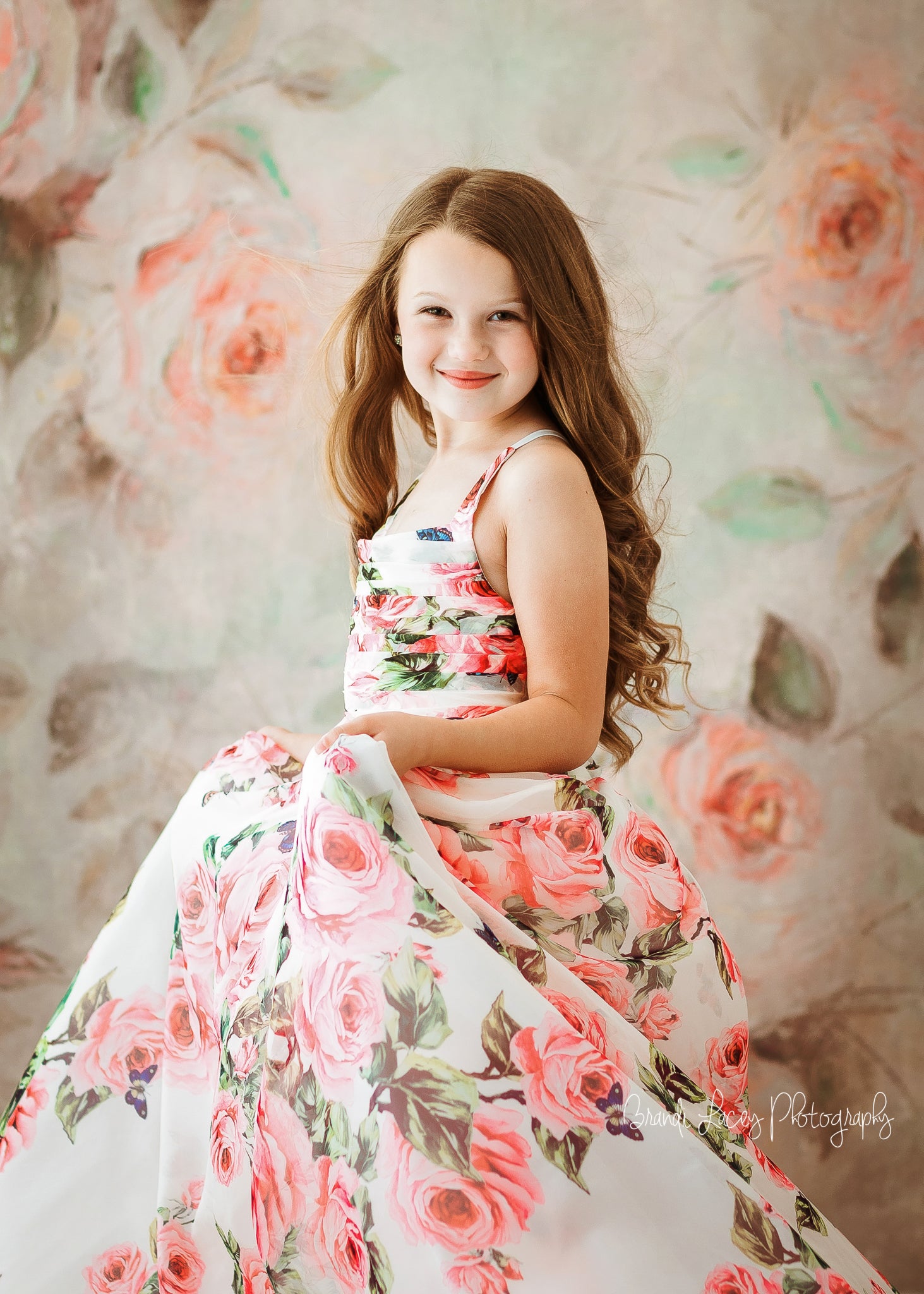 "Full view of Ellie Butterfly Gown with soft tulle skirting and elastic back"