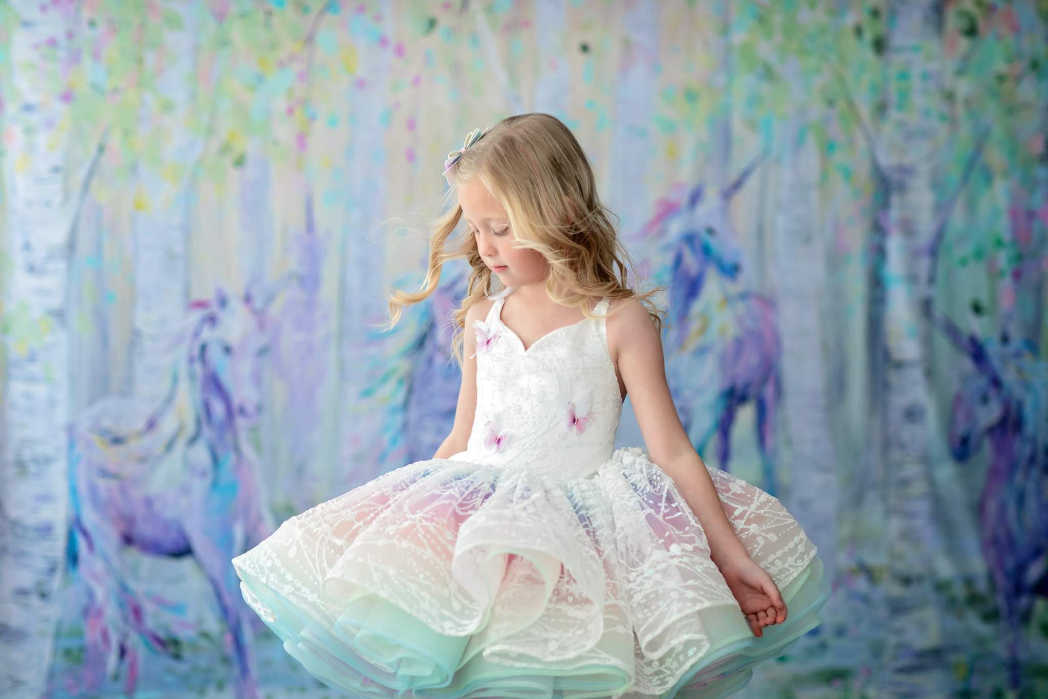 "Unicorns & Rainbows" - Petal Short Length Dress ( 4 Year - Petite 5 Year)