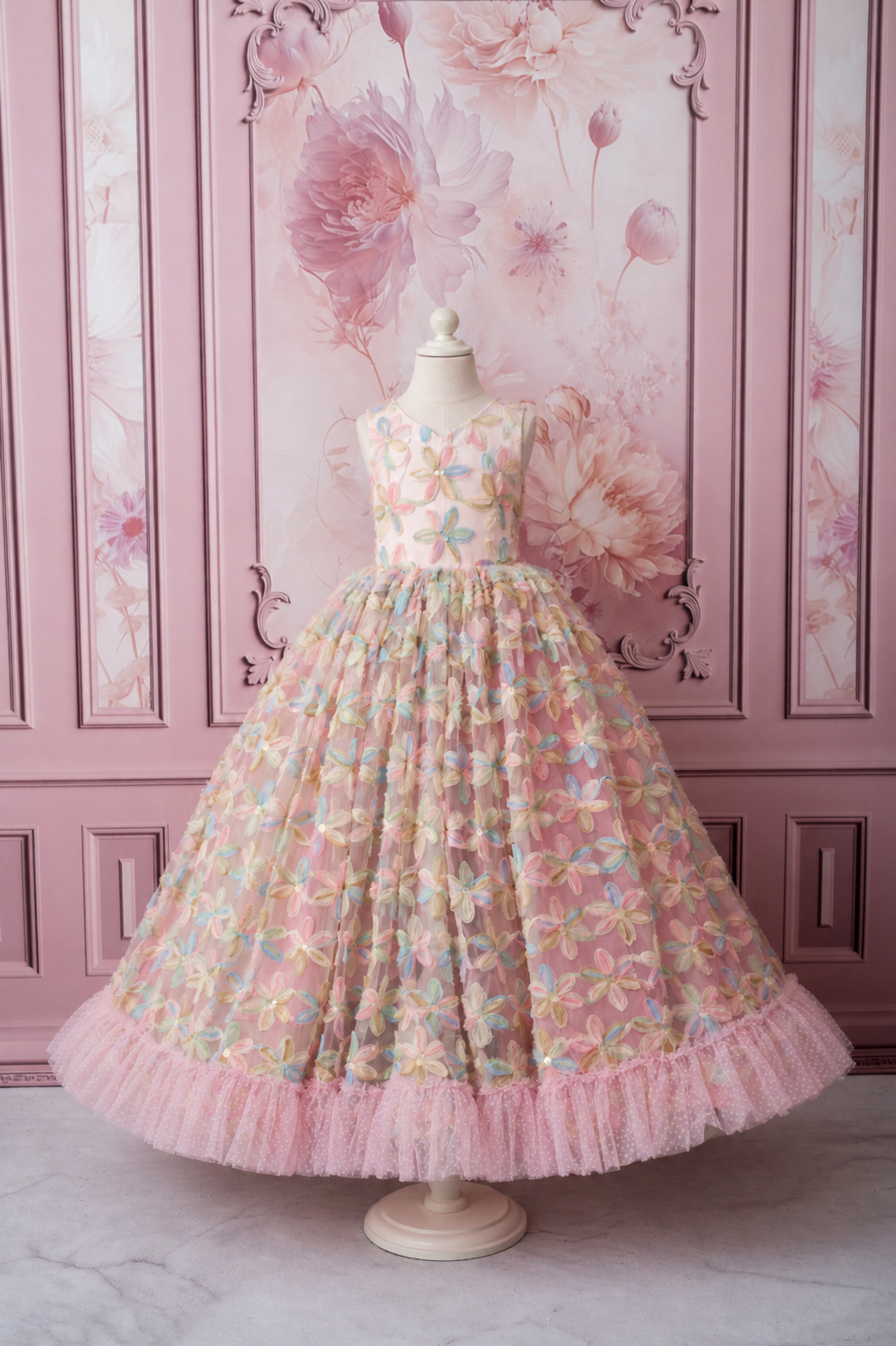 "Sun-kissed Petals" Couture Floor length gown -Cape not included (8 Year - Petite 10 Year)