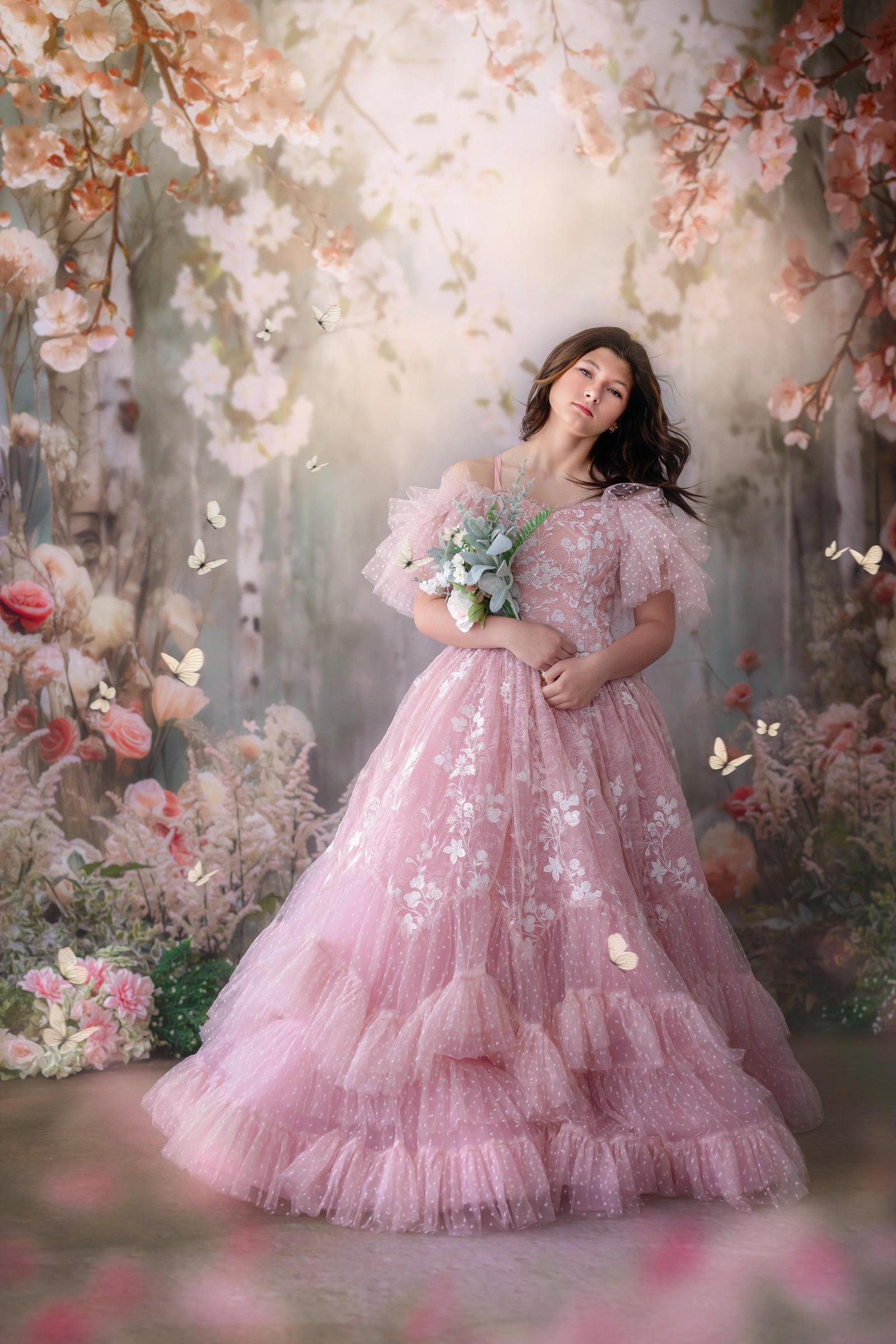 "Dentelle Rose" Floor-Length Dress | Editorial Couture Gown for Special Occasions