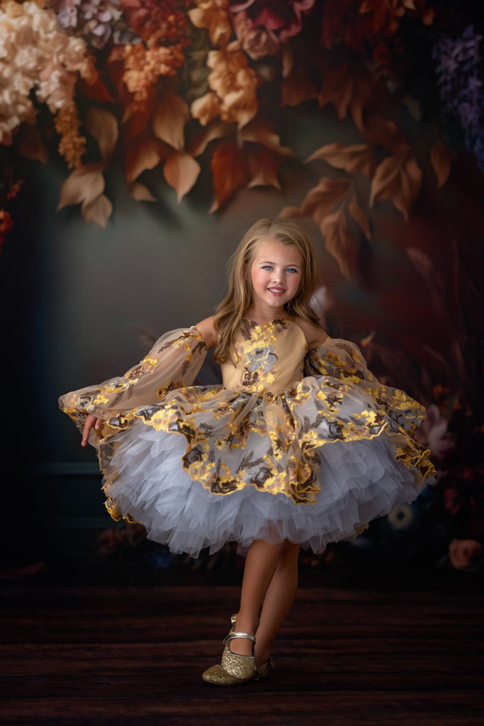 "Thistle"  Detachable Sleeves Petal Length Dress ( 6 Year - Petite 7 Year)
