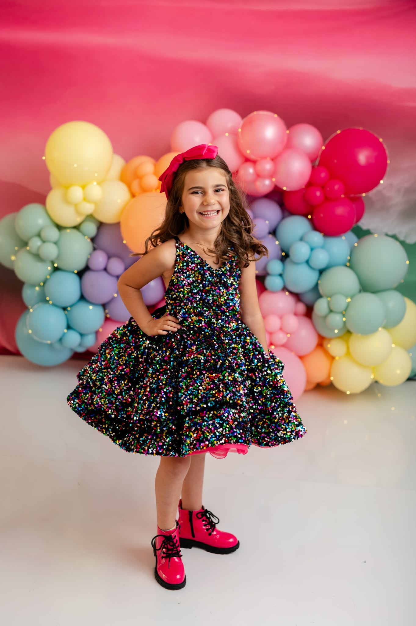 Couture children’s petal dress in shimmering pastel sequins and satin bodice – Bentley and Lace design
