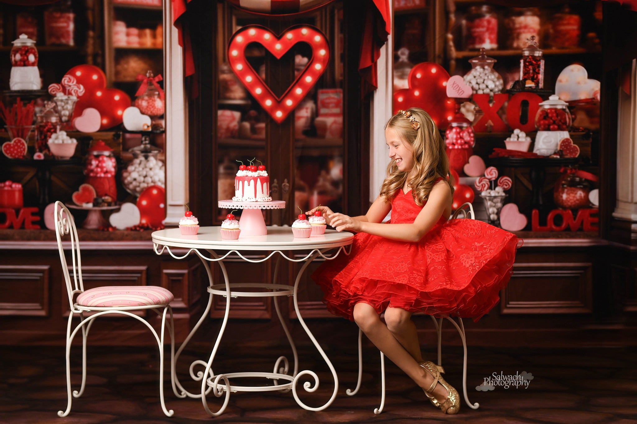 "Blooming Love"  Red  Petal Length Dress  ( 5 Year - Petite 6 Year)