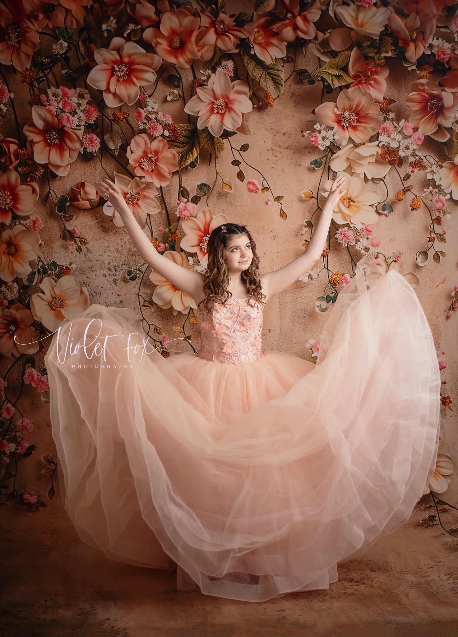 Couture Rental Gown "Heavenly" Peach -  Floor Length Dress (13 Year - Petite 18 Year)
