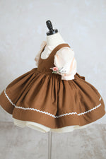 Gingerbread Dress Set with Apron | Bow Add-On Option | Custom Colors & Fabrics | Editorial Couture Gown for Special Occasions