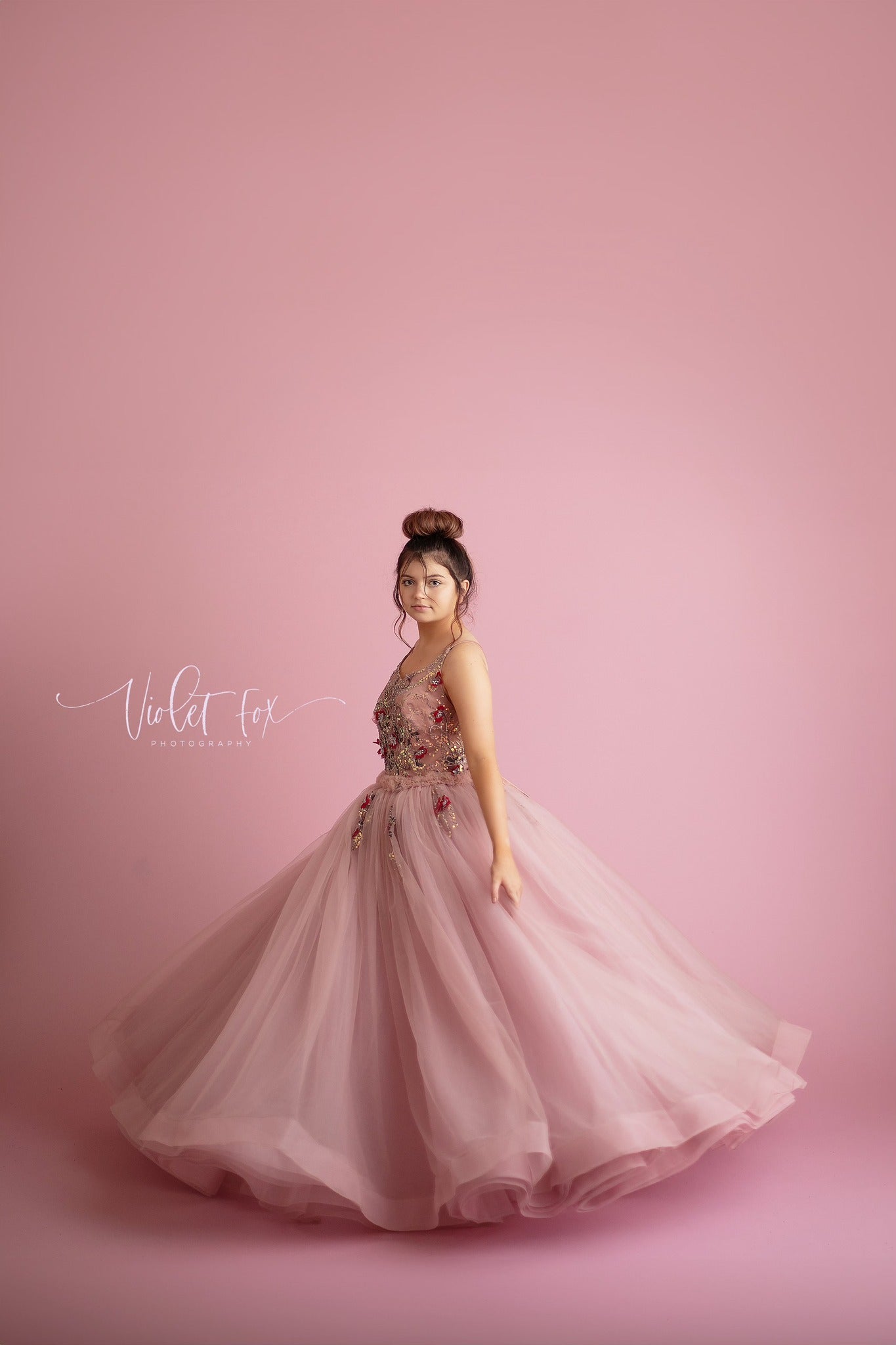 Pink gowns for tween photography sessions
