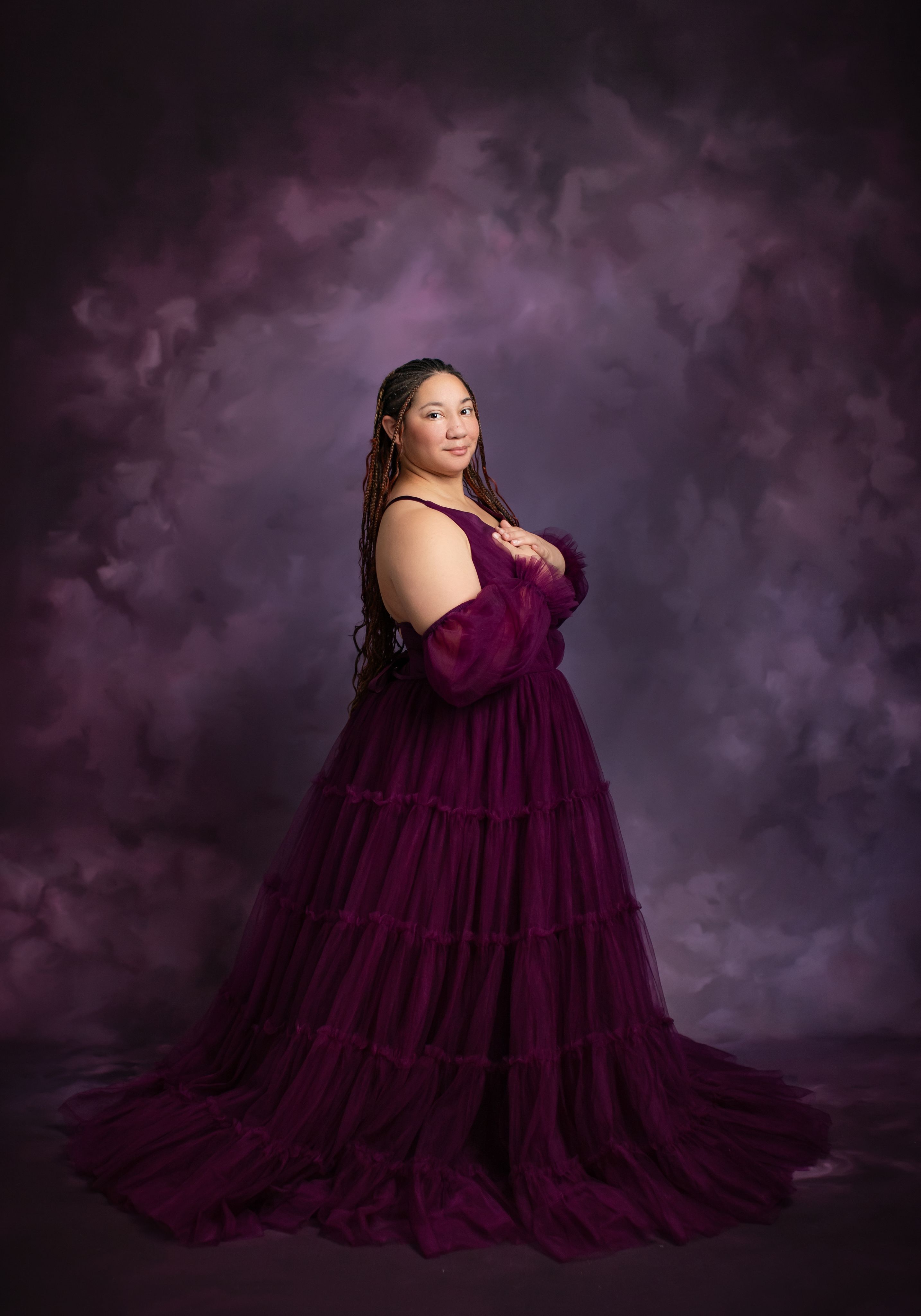 Beautiful woman wearing a custom tulle gown
