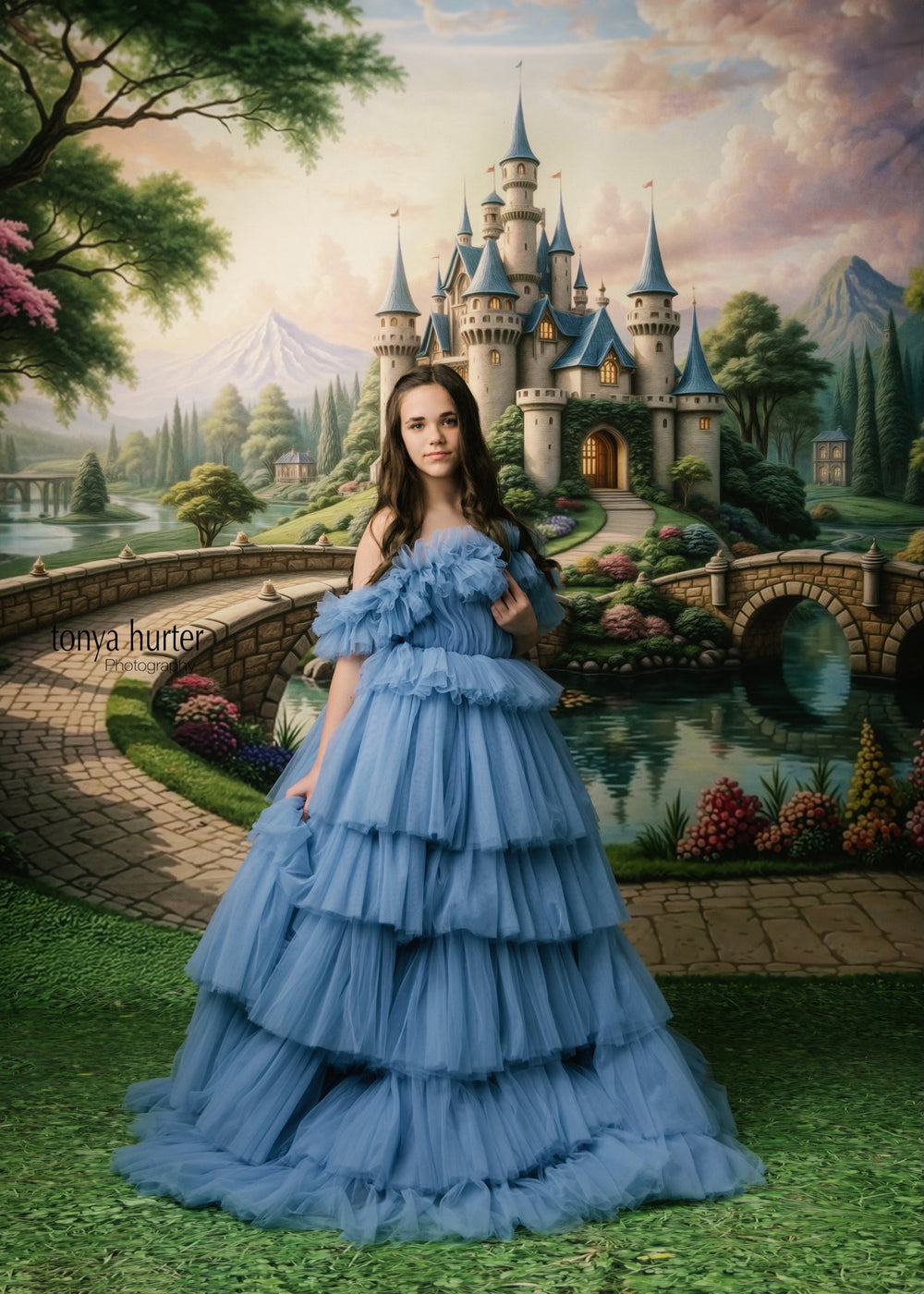 RETIRED RENTAL USED CONDIITON bodice resewn inside AURORA- cloudy blues  (14 year- Adult 2/4)