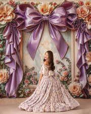 "Bridal soft green and lavender tulle add a touch of color and elegance to the gown."
