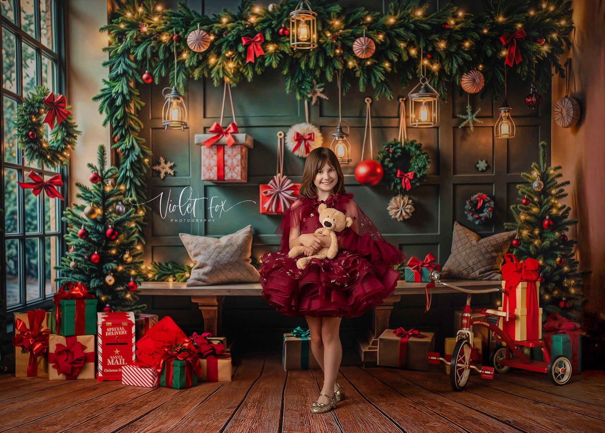 "Starlet" burgundy dress+cape -Petal Length Dress ( 5 Year - Petite 6 Year)