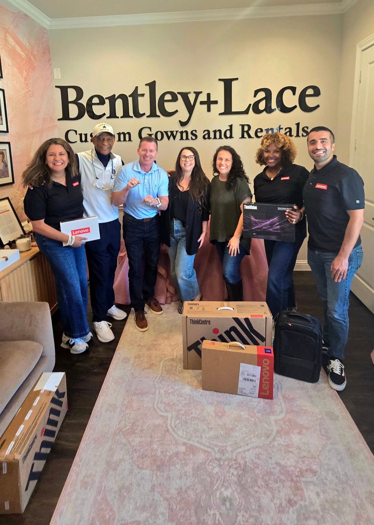 Lenovo representatives visiting Bentley and Lace after the company was named a Top 10 North Texas small business