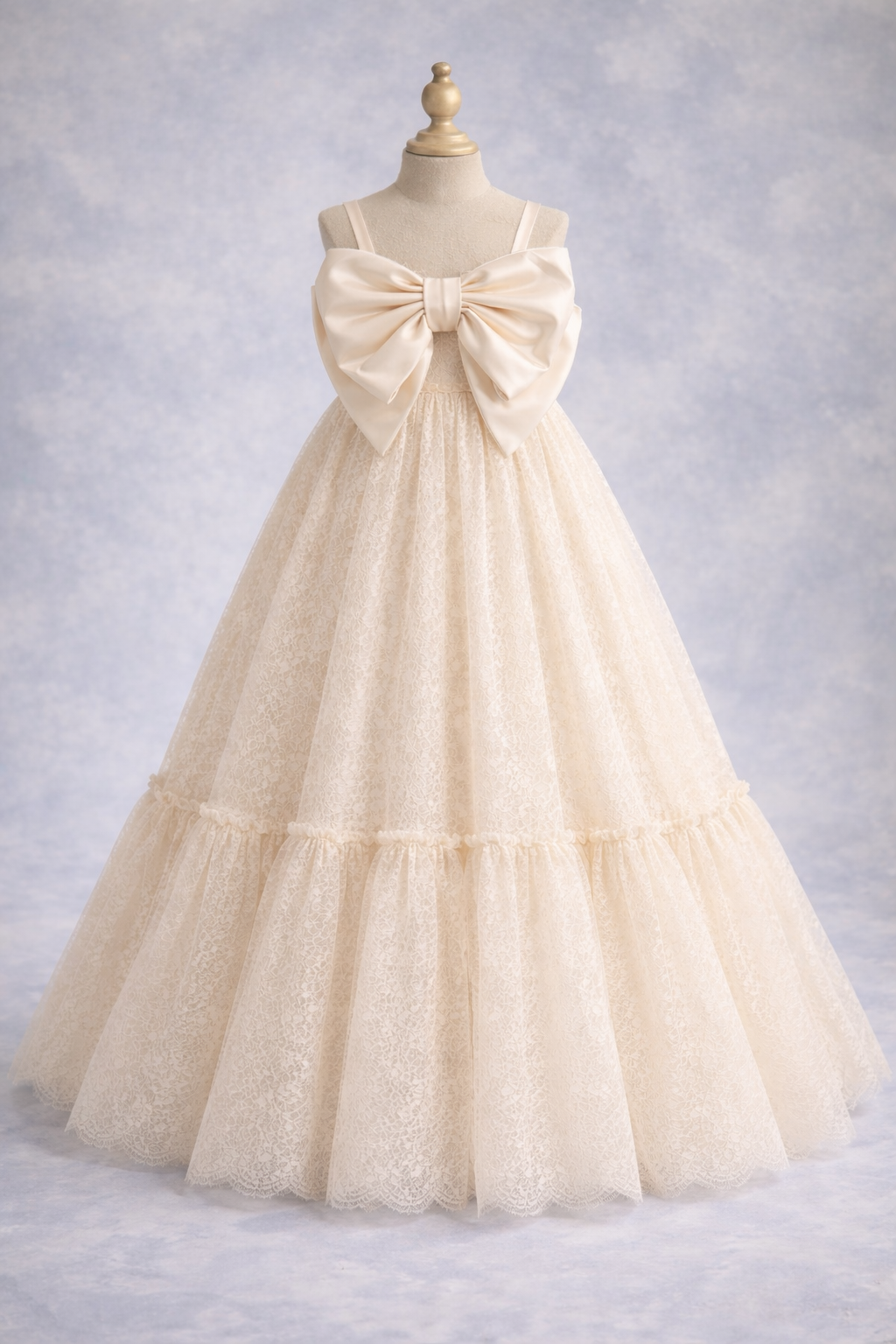 "The Camellia" Floor Long Dress with Removable Satin Bow for Photography & Special Occasions