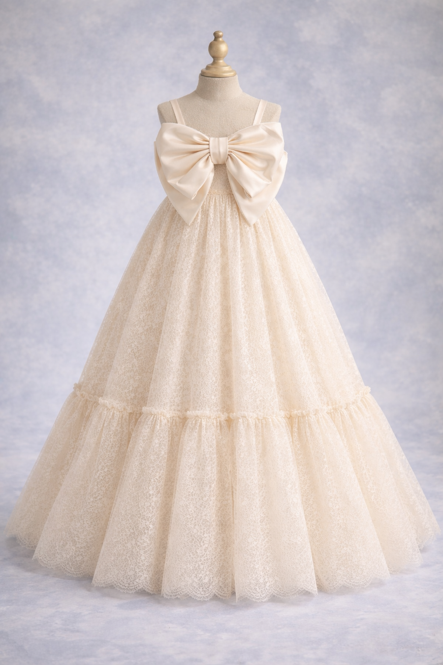 "The Camellia" Floor Long Dress with Removable Satin Bow for Photography & Special Occasions