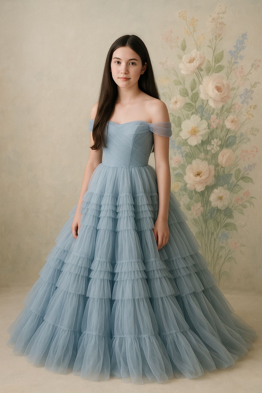 PRE-ORDER “Opaline Skies” – Couture Floor-Length Gown | Custom Colors for Editorial & Special Occasion Portraits