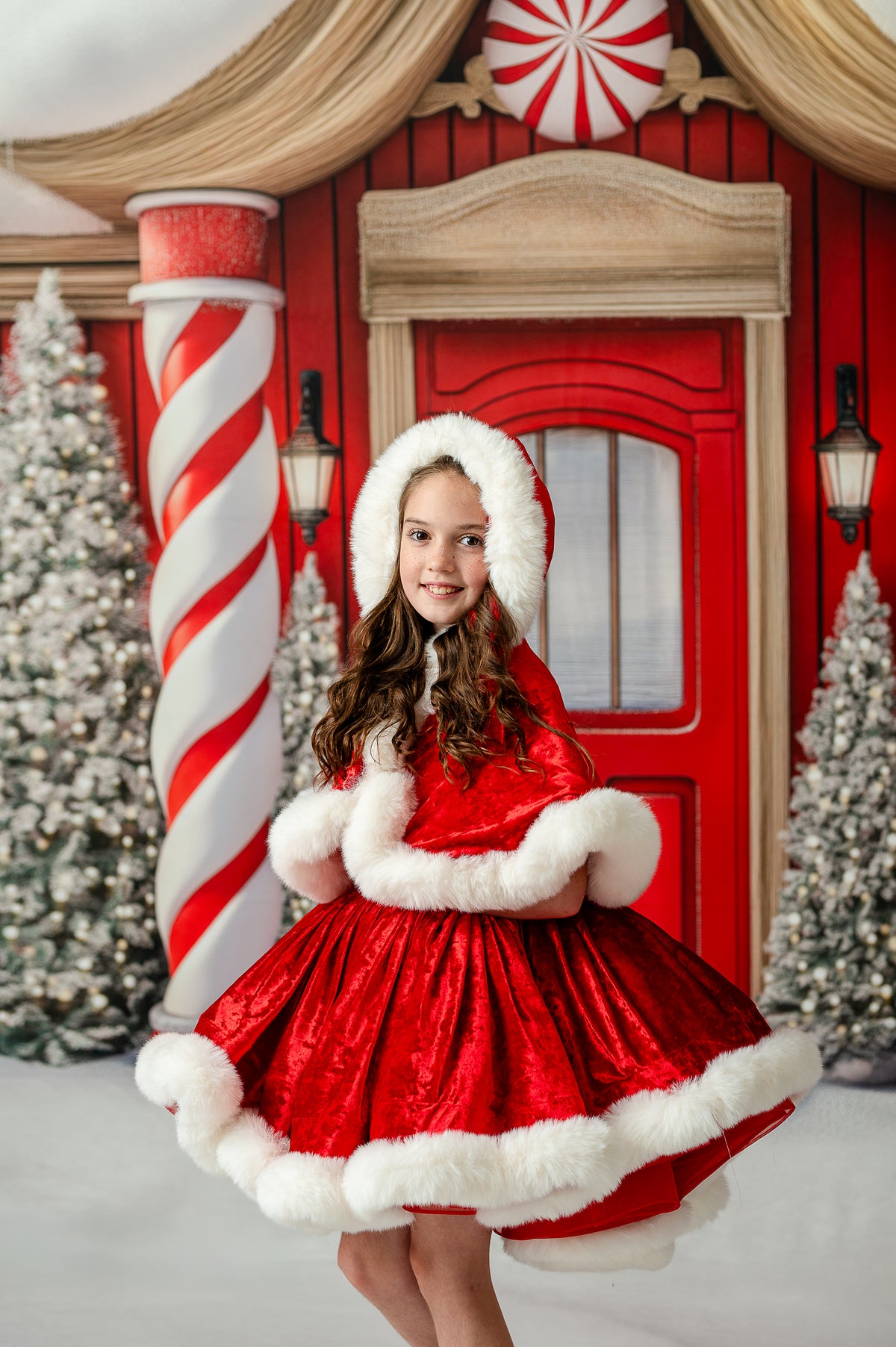 Full view of deluxe holiday dress set styled for Christmas photography

