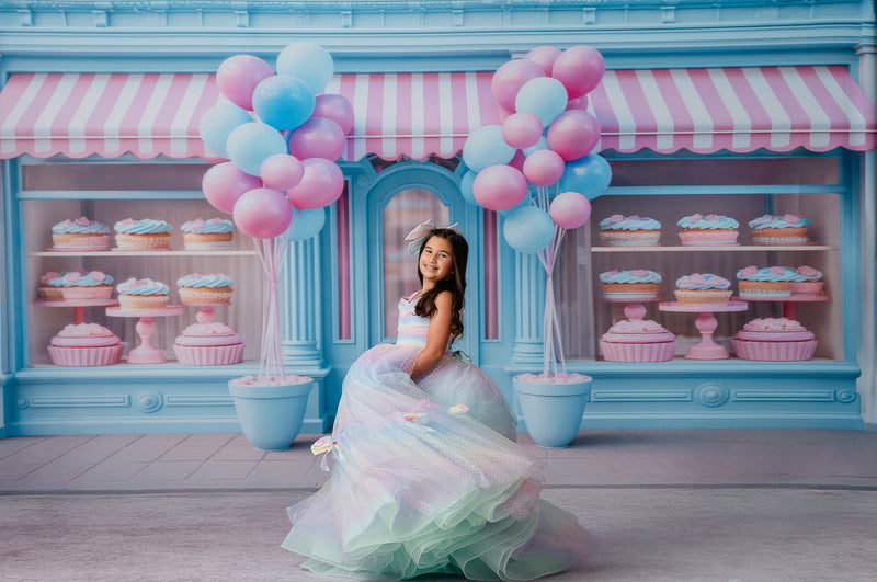Colorful Bliss – Customizable Girls Pastel Gown with Detachable Tulle Sleeves for Photography & Special Events