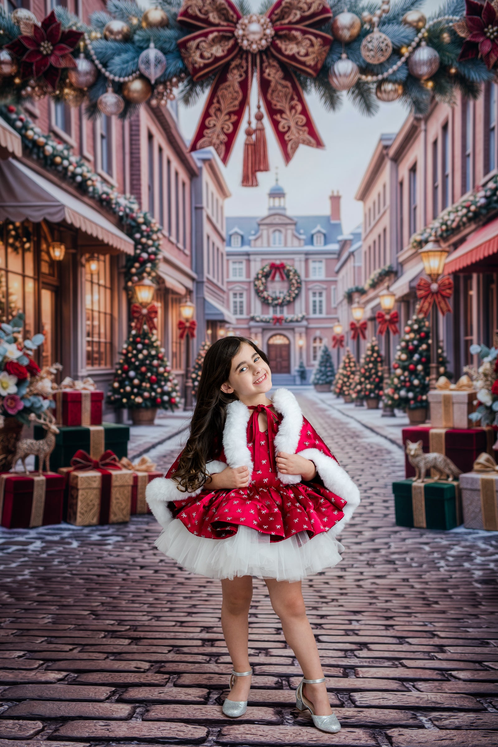"The Scarlet Snowfall ” Vintage-Length Dress - Couture Gown, Special Occasion Dress