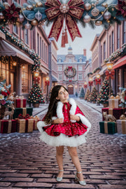 "The Scarlet Snowfall ” Vintage-Length Dress - Couture Gown, Special Occasion Dress