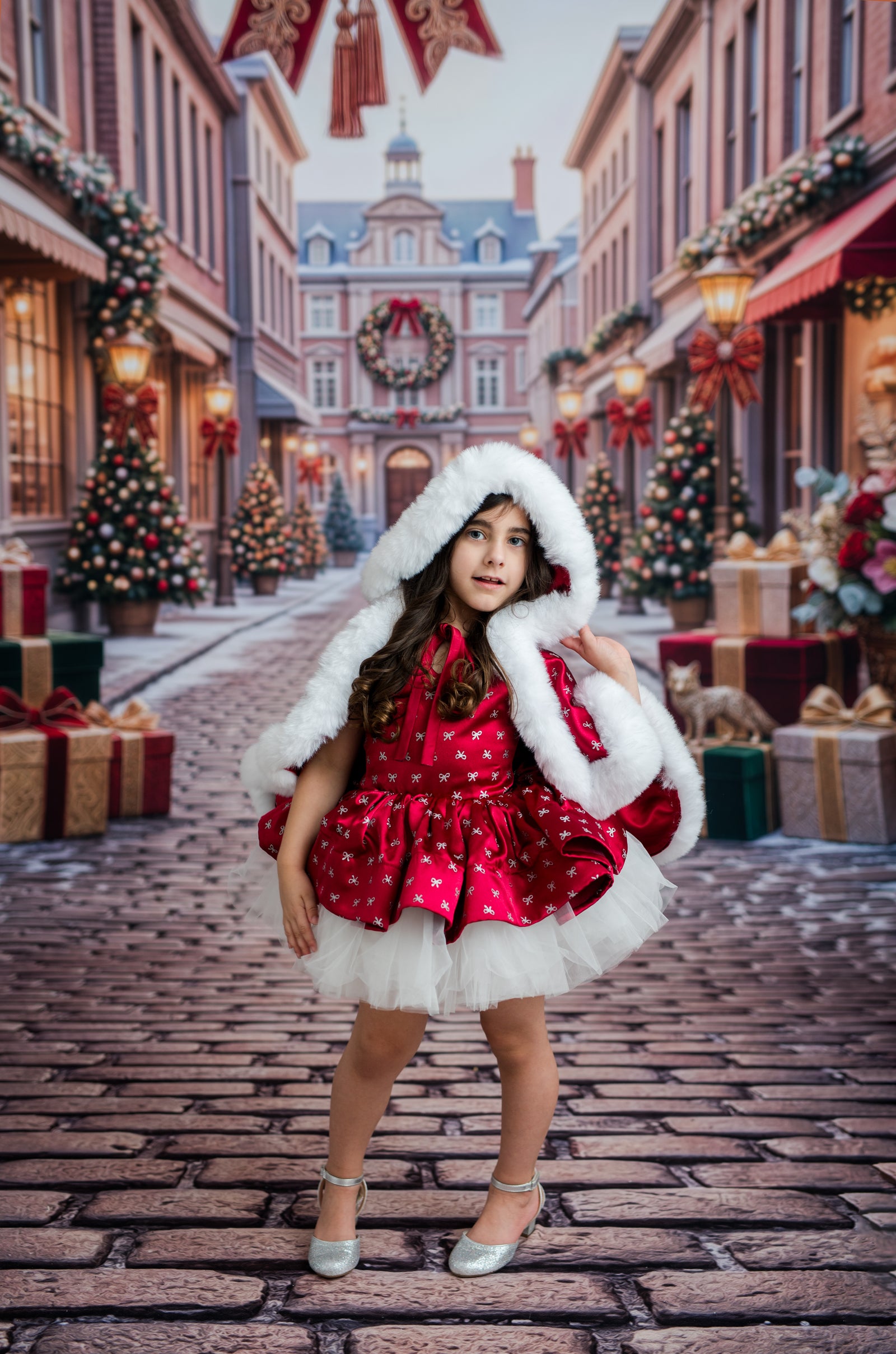 "The Scarlet Snowfall ” Vintage-Length Dress - Couture Gown, Special Occasion Dress