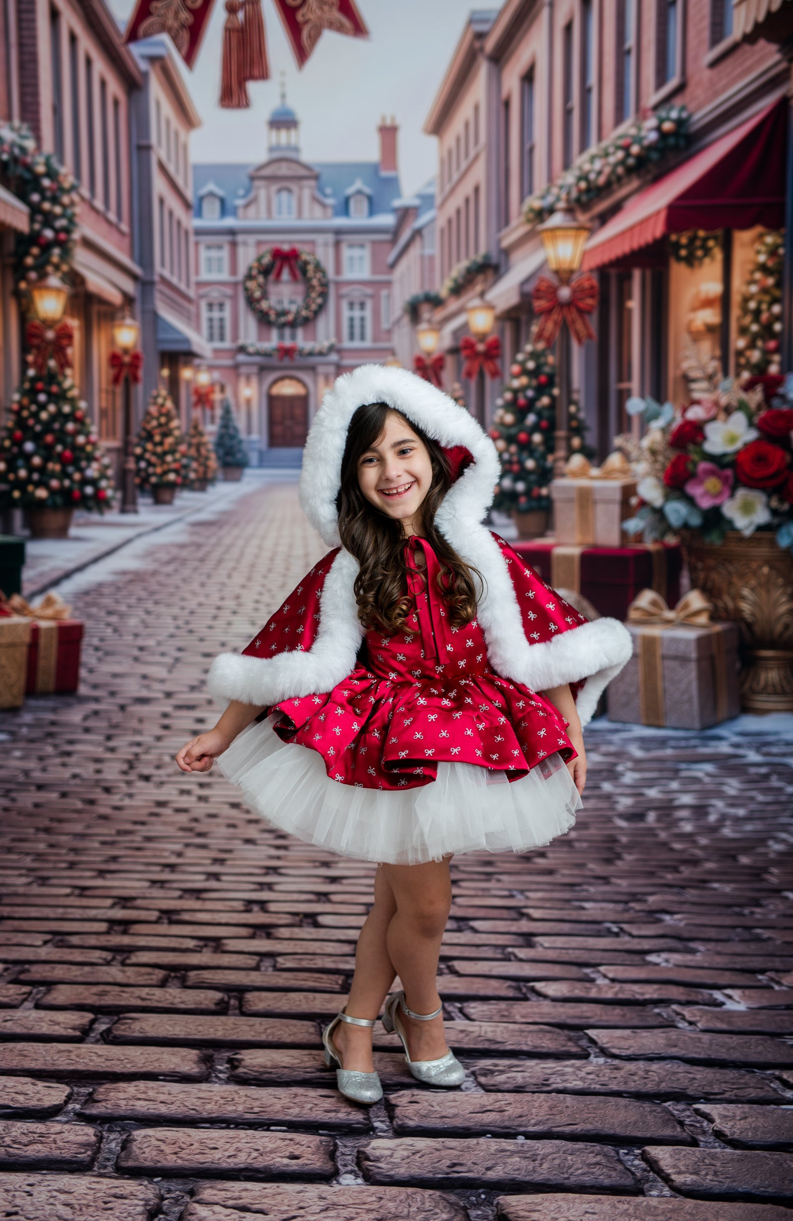 "The Scarlet Snowfall ” Vintage-Length Dress - Couture Gown, Special Occasion Dress