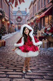 "The Scarlet Snowfall ” Vintage-Length Dress - Couture Gown, Special Occasion Dress