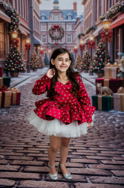"The Scarlet Snowfall ” Vintage-Length Dress - Couture Gown, Special Occasion Dress