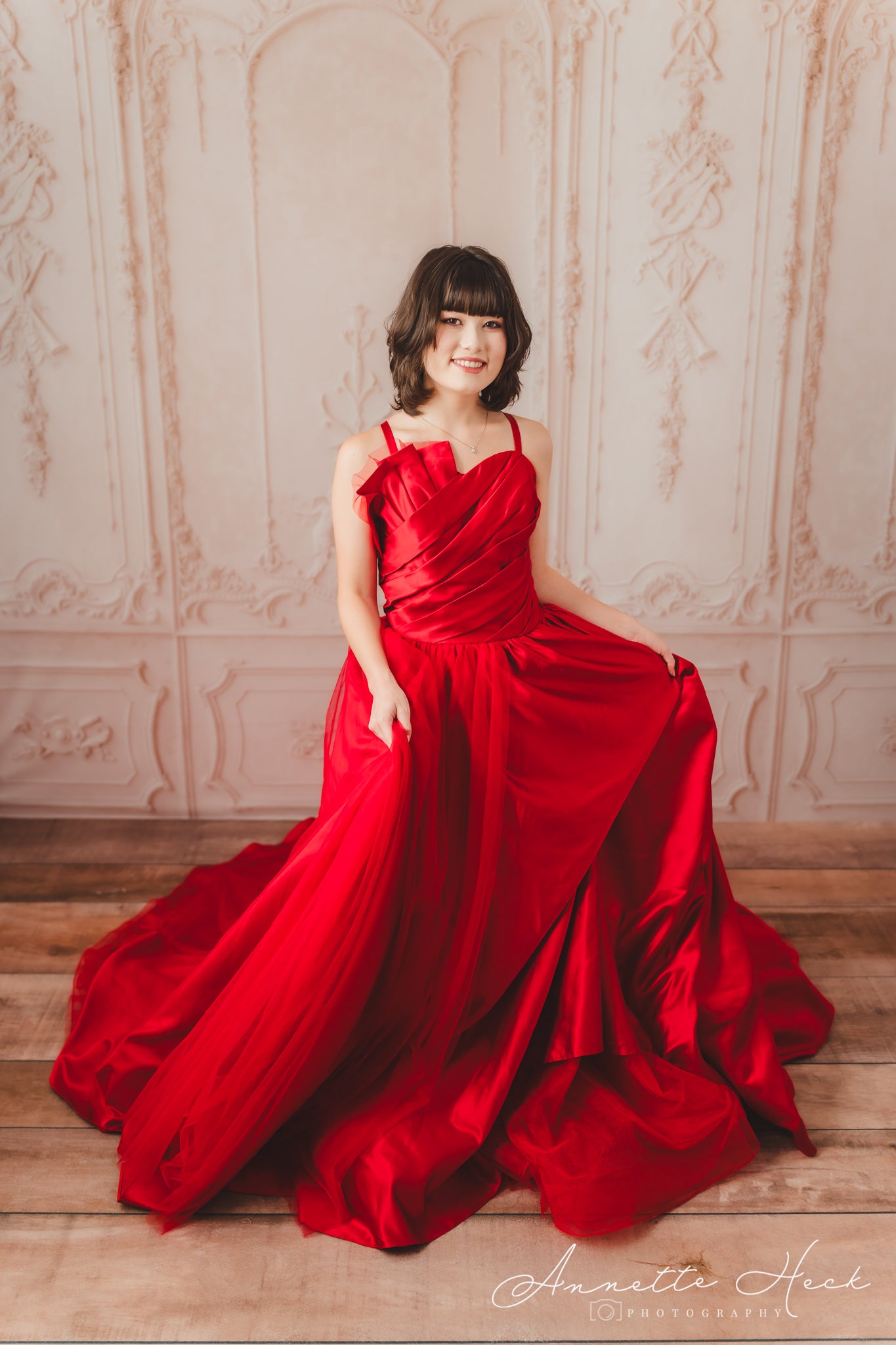 Couture Rental Gown "Radiant Allure" Red -  Floor Length Dress (Adult 6-Adult 10)