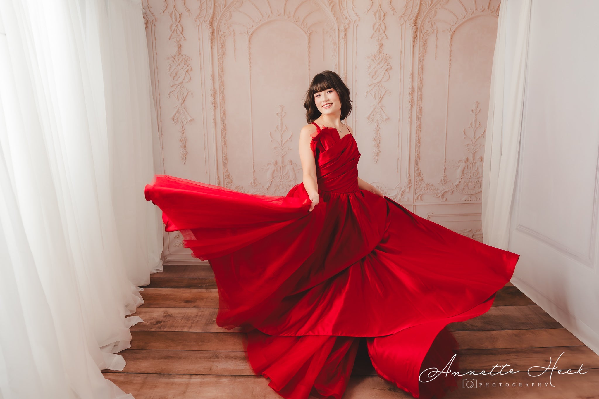 Couture Rental Gown "Radiant Allure" Red -  Floor Length Dress (Adult 6-Adult 10)